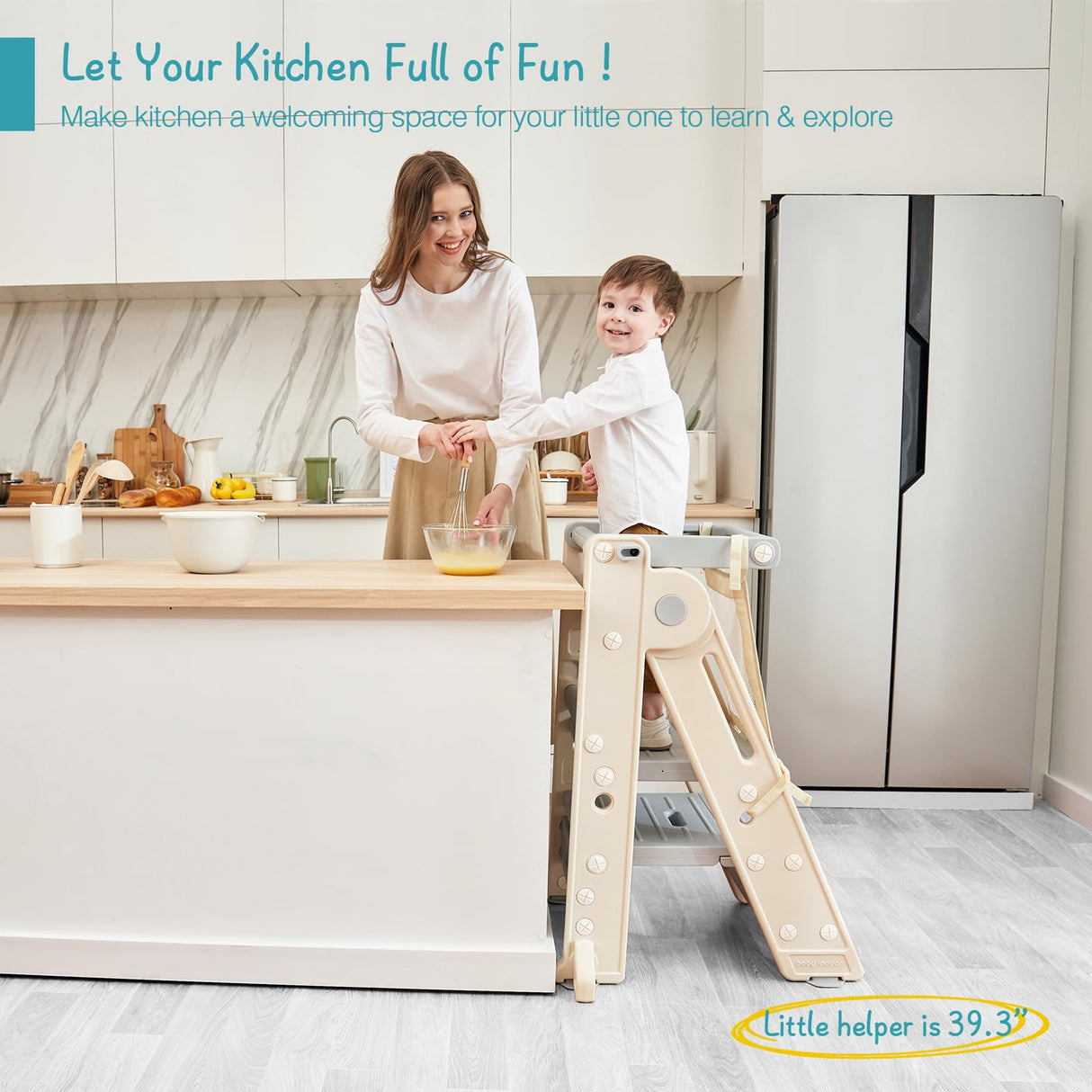 Forbena Foldable Toddler Tower Kitchen Learning Stool Helper, Montessori Kids Standing Tower for Counter, Collapsible Adjustable Baby Child Step Stool with Safety Net for Bathroom Sink (Grey) Forbena