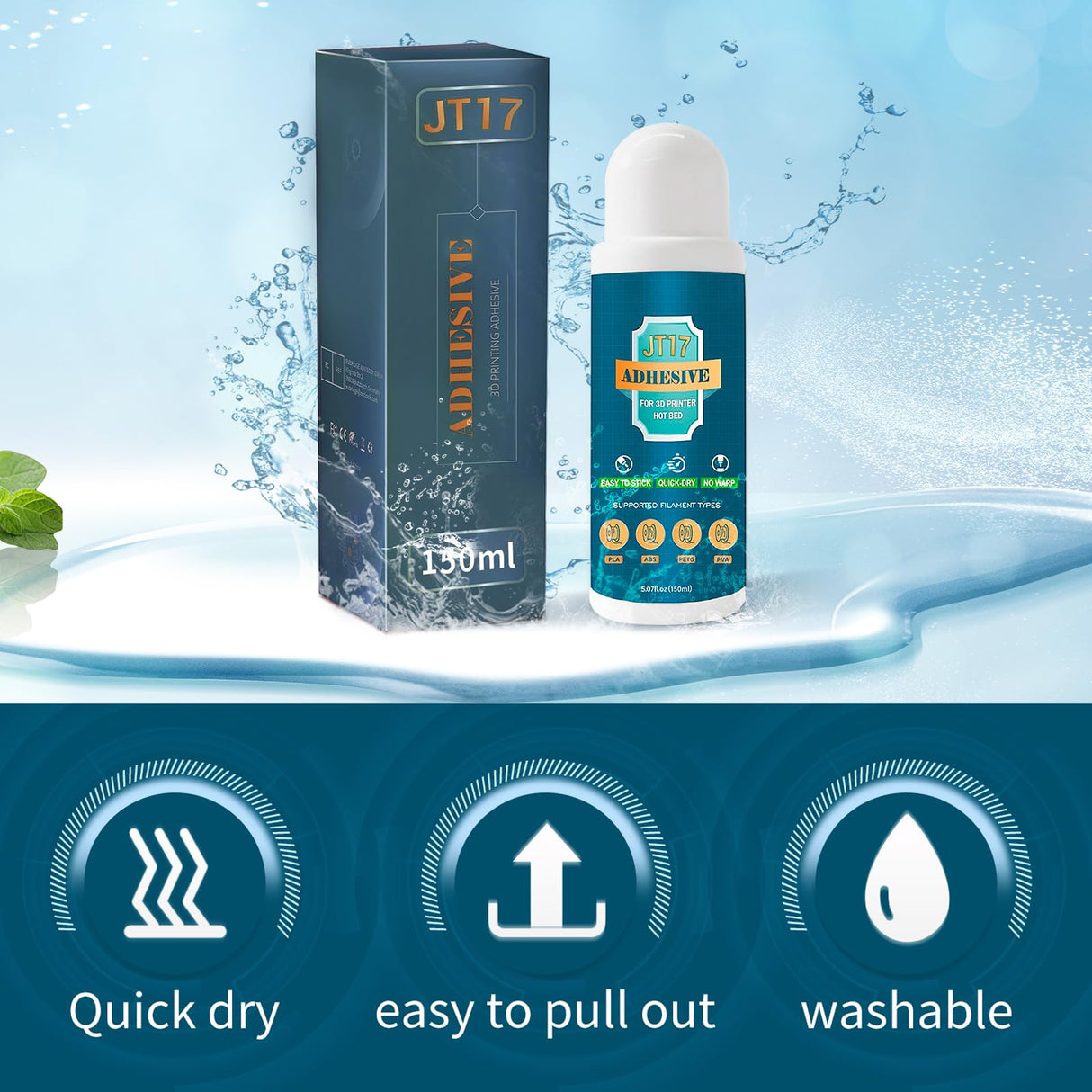 3D Printer Adhesive Glue,Reduces Warping for ABS, ASA, PLA,TPU, and PETG Filament on Heated Build Plates,150 ml,5.07 fl.oz GIANTARM