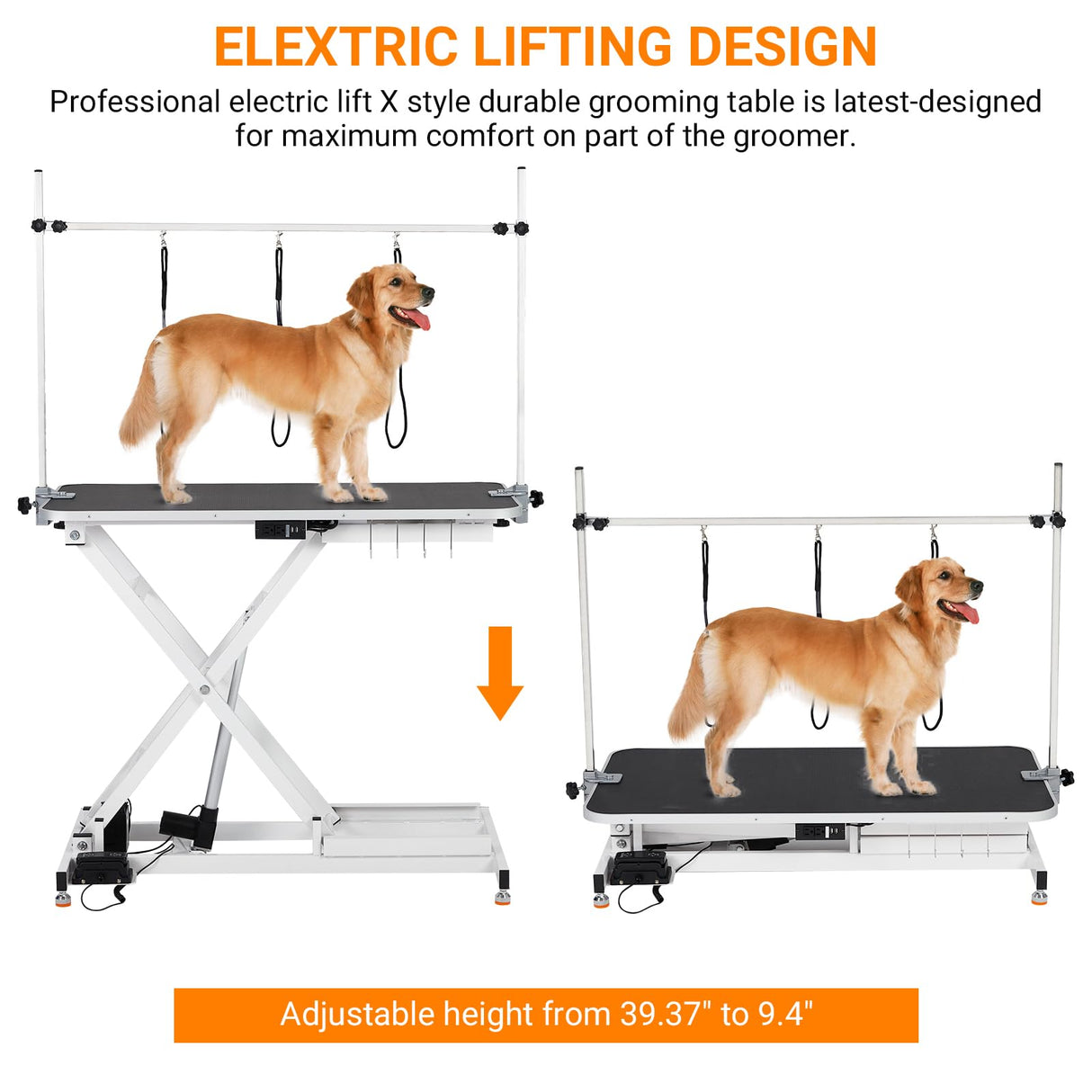 Upgraded 47” Electric Dog Grooming Table, 9"- 40" Height Adjustable Heavy Duty Electric Grooming Table with Anti Slip Tabletop, 3 Grooming Noose, for Dogs&Cats, White Towallmark