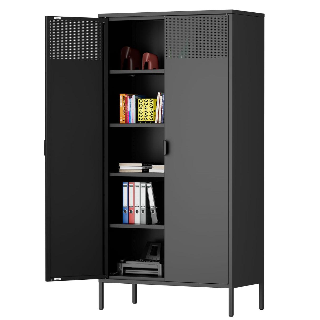Ustamio 71 Inches Black Metal Storage Cabinet with Doors and Shelves, 5 Tier Kitchen Pantry Cabinet, Metal Cabinet for Home Office, Dinning Room, Laundry Room, Living Room, Bathroom and Utility Room Ustamio