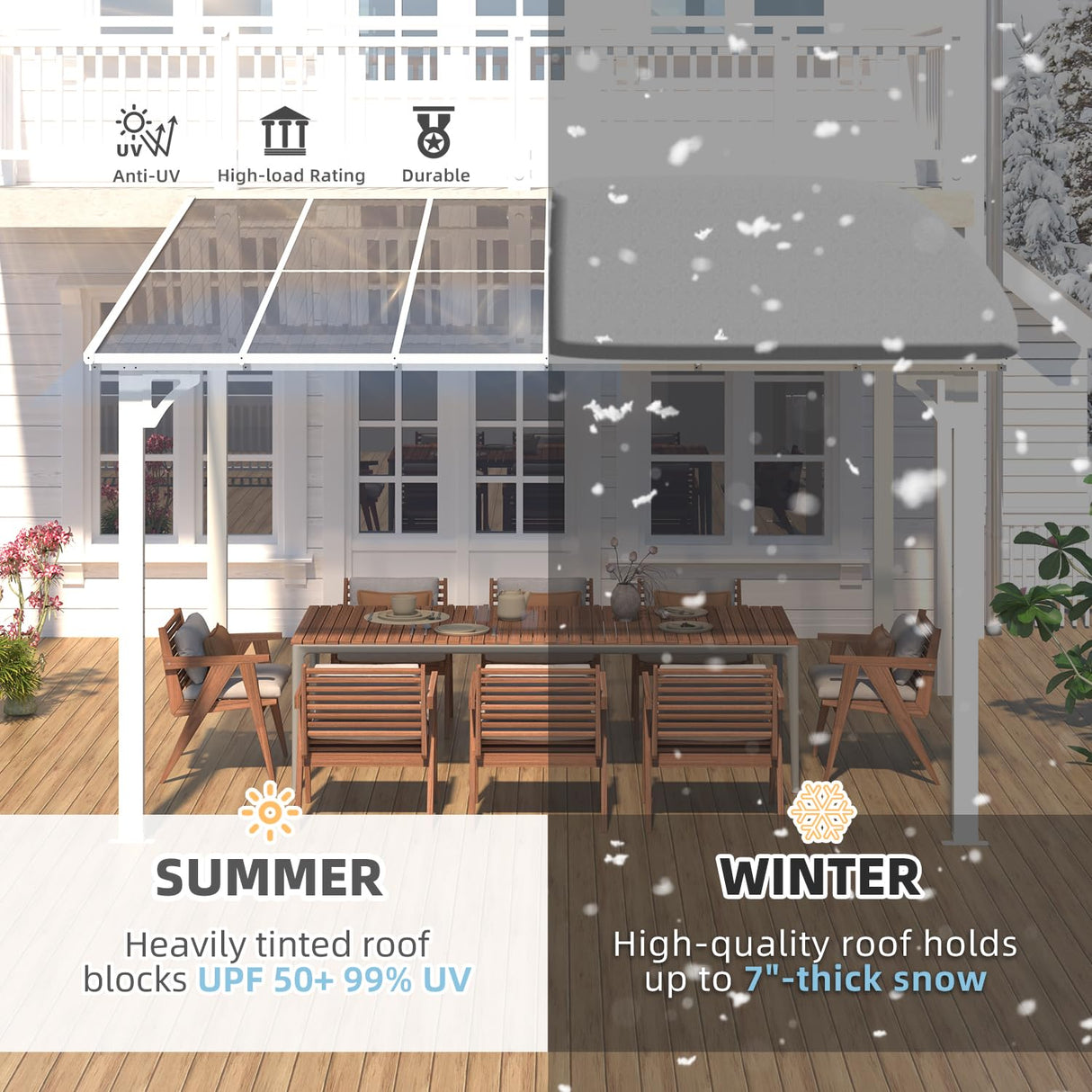 AECOJOY 12' x 10' White Pergola Gazebo, Large Wall Mounted Pergolas and Gazebos on Clearance, Outdoor Patio Lean to Hard Top Gazebo Metal Awnings for Decks,Patio, Porch, Backyard and More AECOJOY