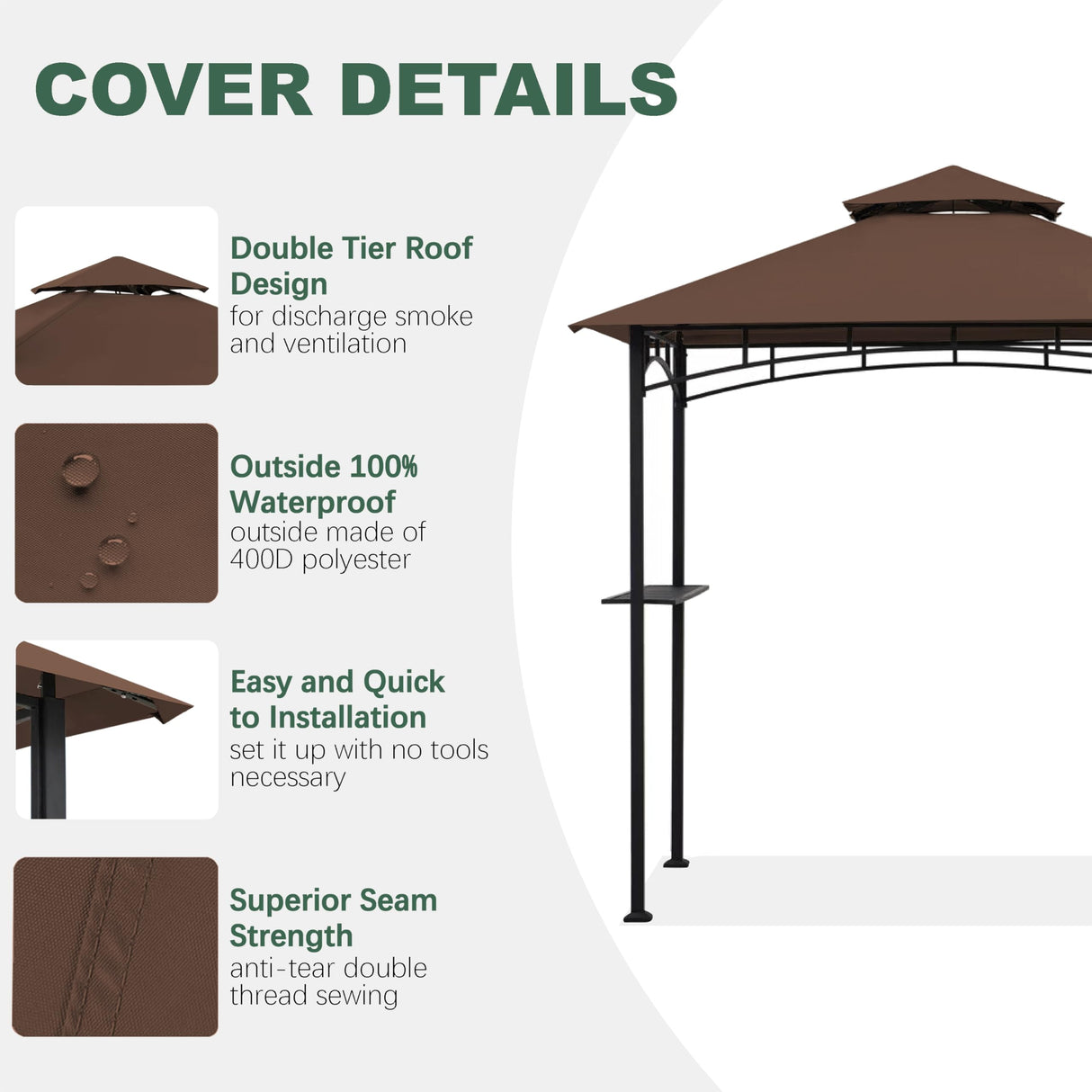 JANCANOPY Gazebo Replacement Cover for Grill Gazebo Model L-GG001PST-F, (Brown) JANCANOPY
