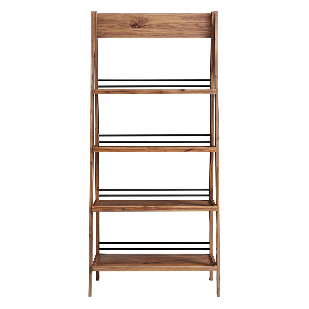 4-Tier Ladder Bookshelf - Freestanding Bookcase with Bar Back Frame - Shelves for Living Room, Kitchen, Bedroom, and Office by Lavish Home (Walnut) Lavish Home