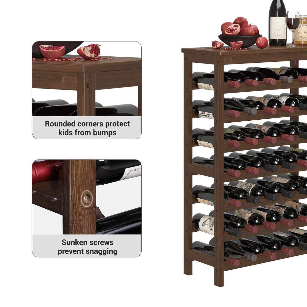 SONGMICS 42-Bottle Wine Rack Free Standing Floor, 7-Tier Display Wine Storage Shelves with Table Top, Bamboo Wobble-Free Bottle Holder for Kitchen Bar Dining Room Living Room, Walnut Color UKWR27WL SONGMICS