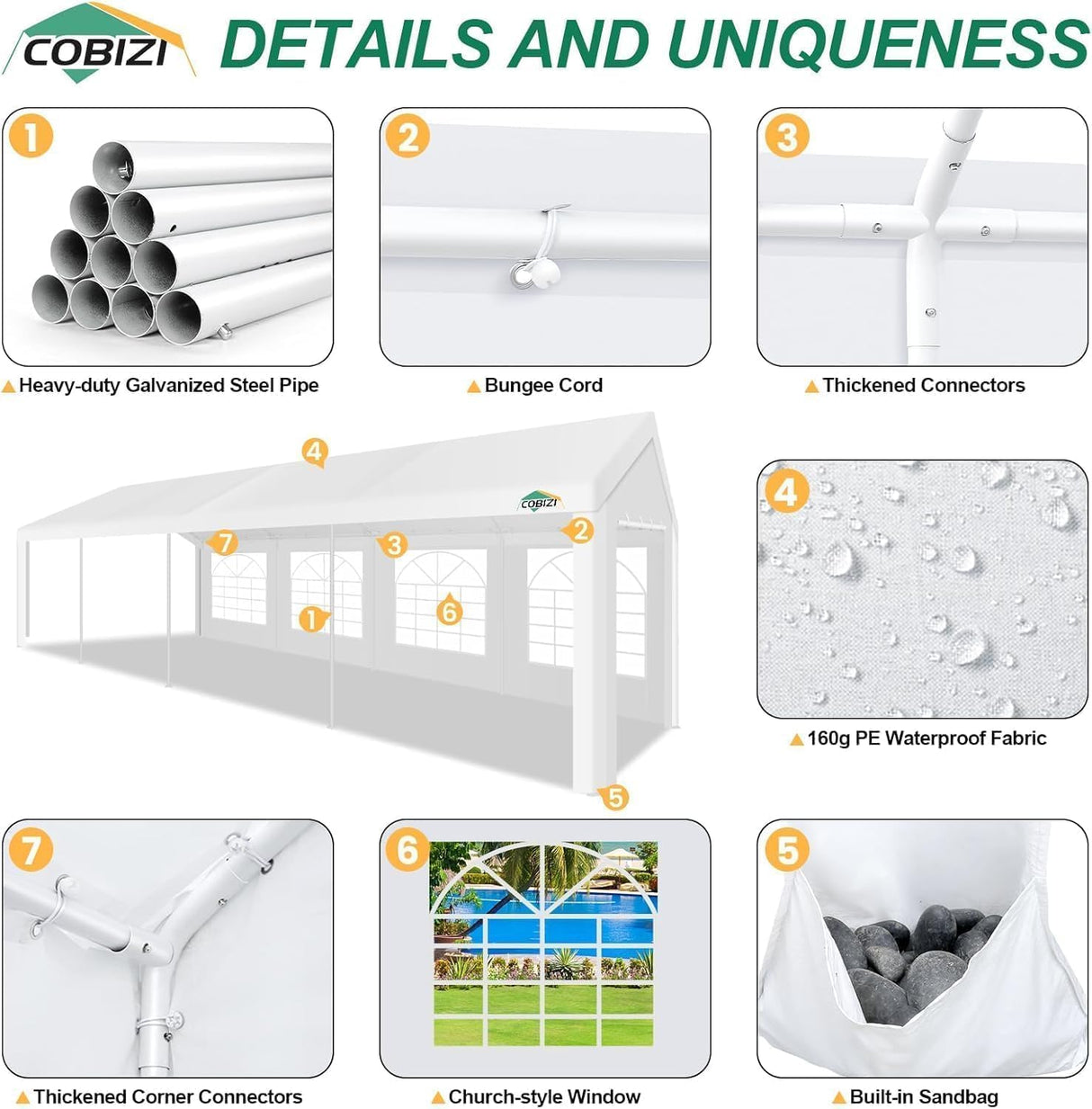 COBIZI 10x30FT Party Tent Heavy Duty for Parties Outdoor Gazebo White Event Shelter Wedding Canopy, BBQ Carport Commercial with Removable Sidewall Windows, Powder Coating (Better Than Galvanized) COBIZI
