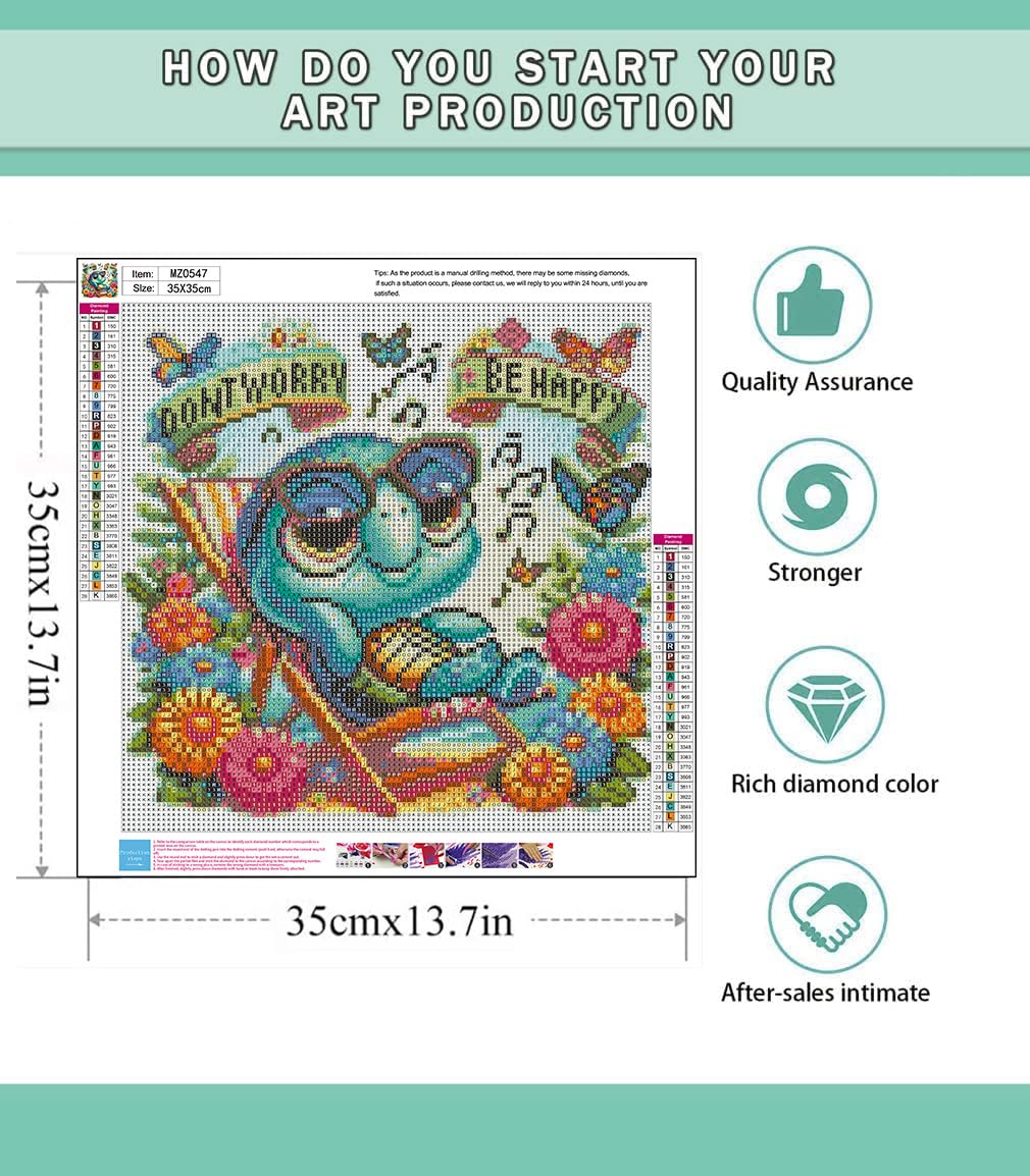 Lophomie Diamond Art Kits for Adults, 5D DIY Turtle Diamond Painting Kits for Adults Beginners, Diamond Dots Kits Gem Arts Crafts for Home Wall Decor 14x14 Inch(Don't Worry, Be Happy) Lophomie