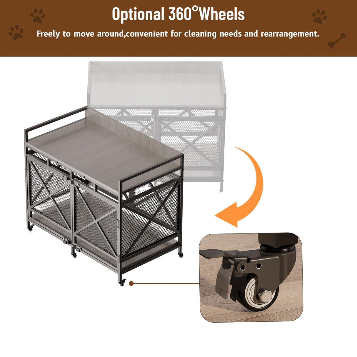 COZPAW Large Dog Crate Furniture, 48 Inch Wooden Dog Kennel for XLarge Dogs, Heavy Duty Dogs Furniture Indoor Wire Dog Cage with Caster Wheels,Decorative Pet House End Table, Textured Gray COZPAW