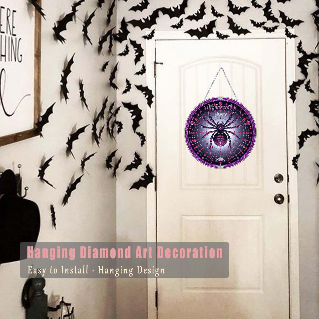 Halloween Diamond Art Painting Kit, Hanging Double Sided Diamond Art Suncatchers, Horror Diamond Art Painting Crafts Gift, DIY 3D Special Gem Diamond Dot Kit for Adults, Box Package (Purple-Spider) TSRUVYL
