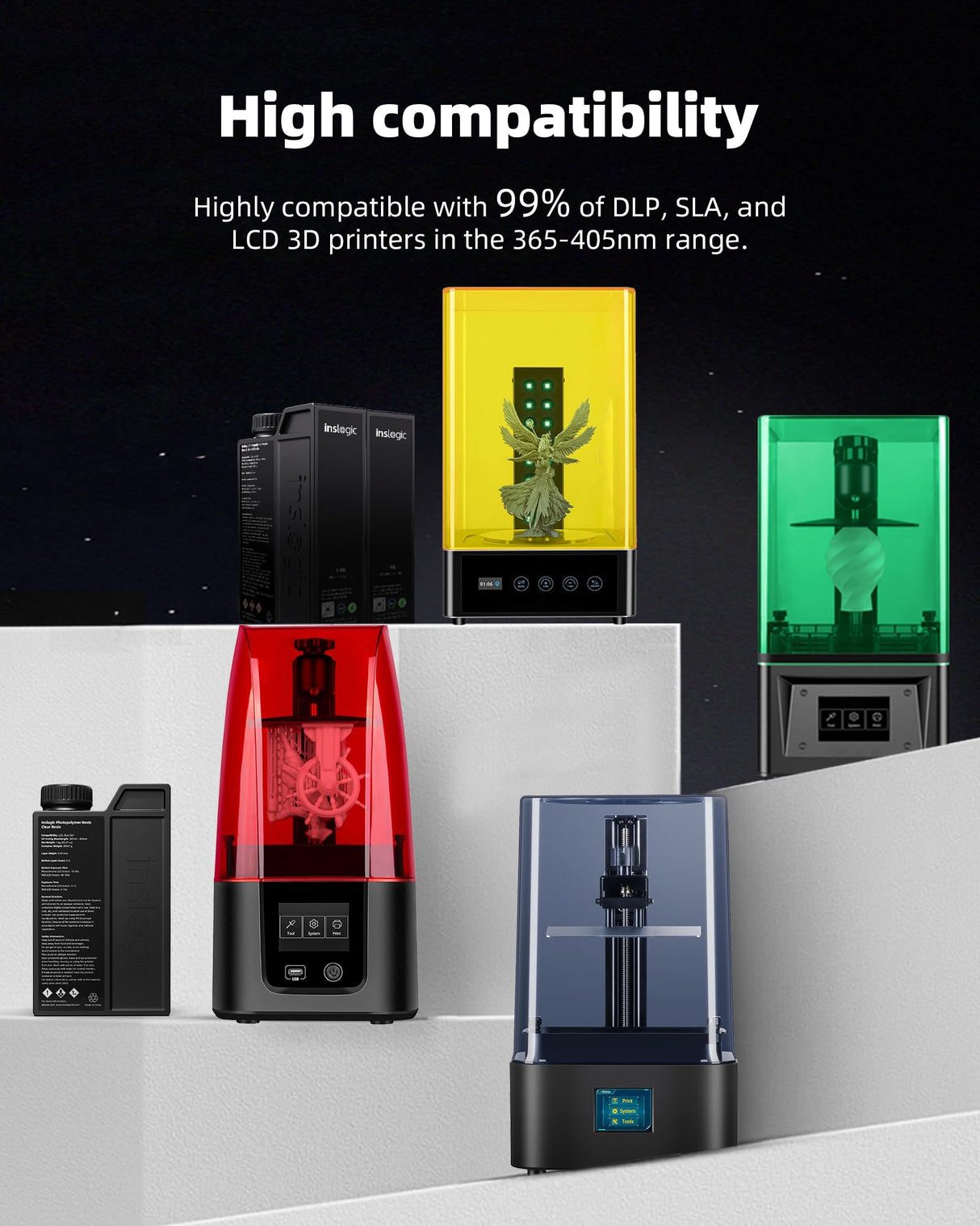 Inslogic Nylon-Like Tough 3D Printer Resin, High Impact Resistance & Flexibility for LCD, DLP, SLA Resin 3D Printers, Durable, Low Shrinkage, 365-405nm UV-Curing Resin for Functional Parts, 1kg, Black Inslogic