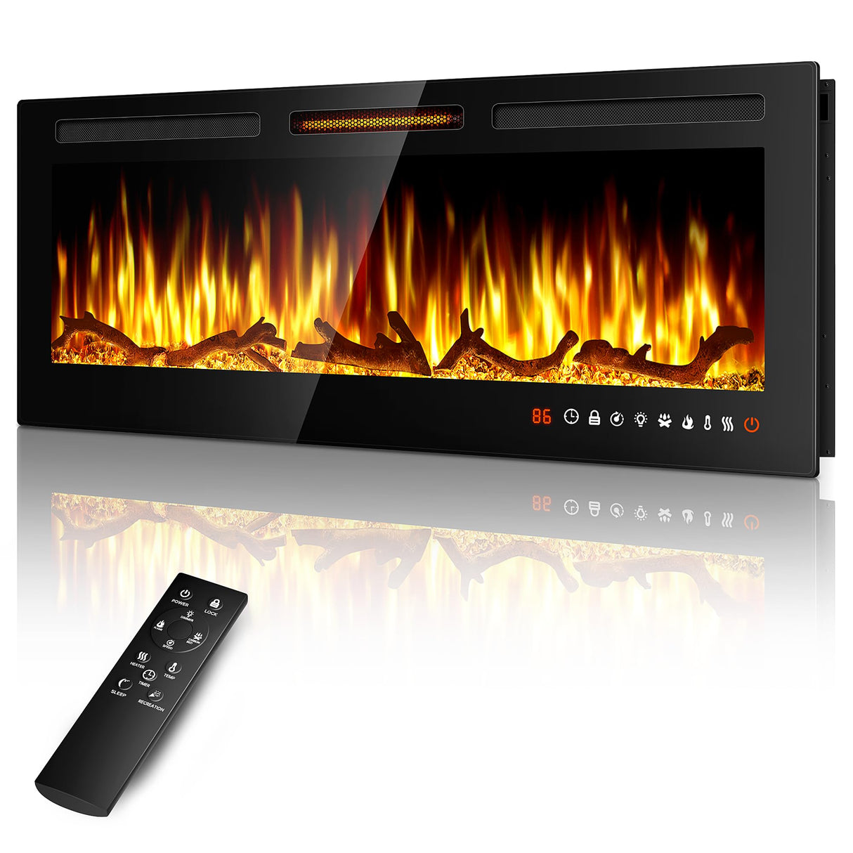 ALPACA 60" Slim Electric Fireplace Recessed and Wall Mounted,Wall Fireplace and Freestanding Linear Fireplace, with Remote Control,13 Adjustable Flame Color and 5 Brightness, 750W/1500W Alpaca