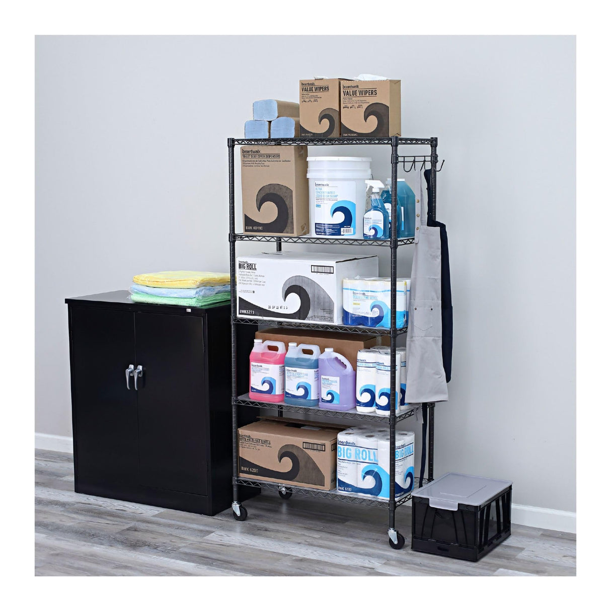 Alera 5-Shelf Wire Shelving Kit with Casters and Shelf Liners, 36w X 18d X 72h, Black Anthracite Alera