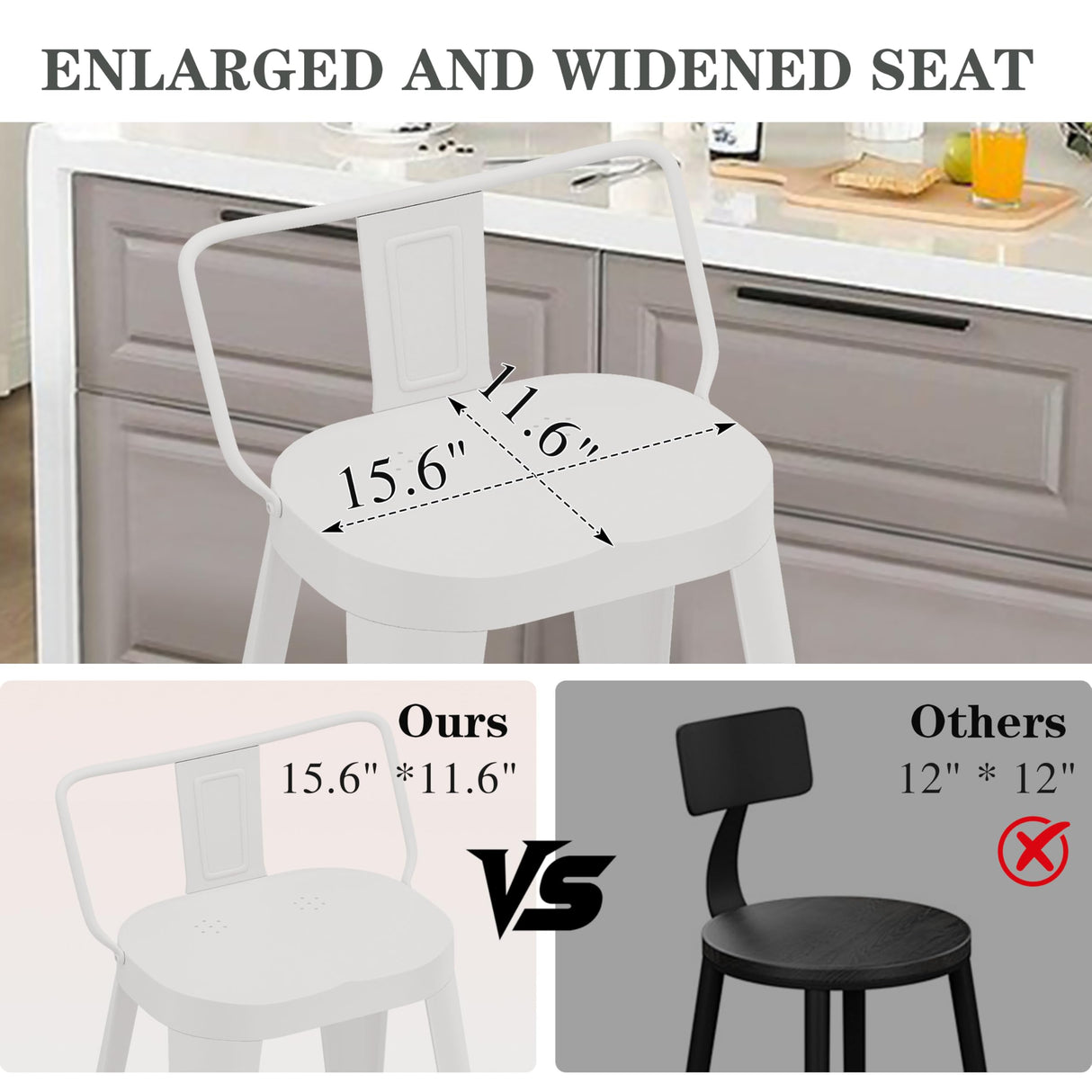 ALISH 30 Inch Bar Stools Set of 4, Industrial Metal Barstools Farmhouse Bar Chairs with Large Seat for Kitchen Island (30 Inch, White) ALISH