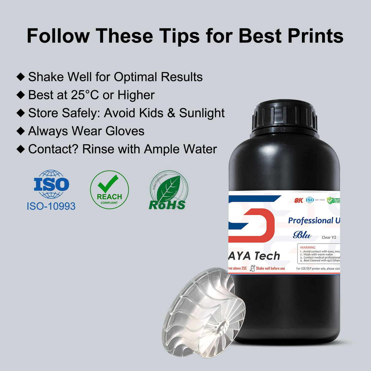 Siraya Tech Blu 3D Printer Tough Resin with High Toughness Resolution Strong and Precise 3D Printing 405nm UV-Curing Rapid Resin for LCD DLP 8K 3D Printer (1kg, Clear V2) Siraya Tech