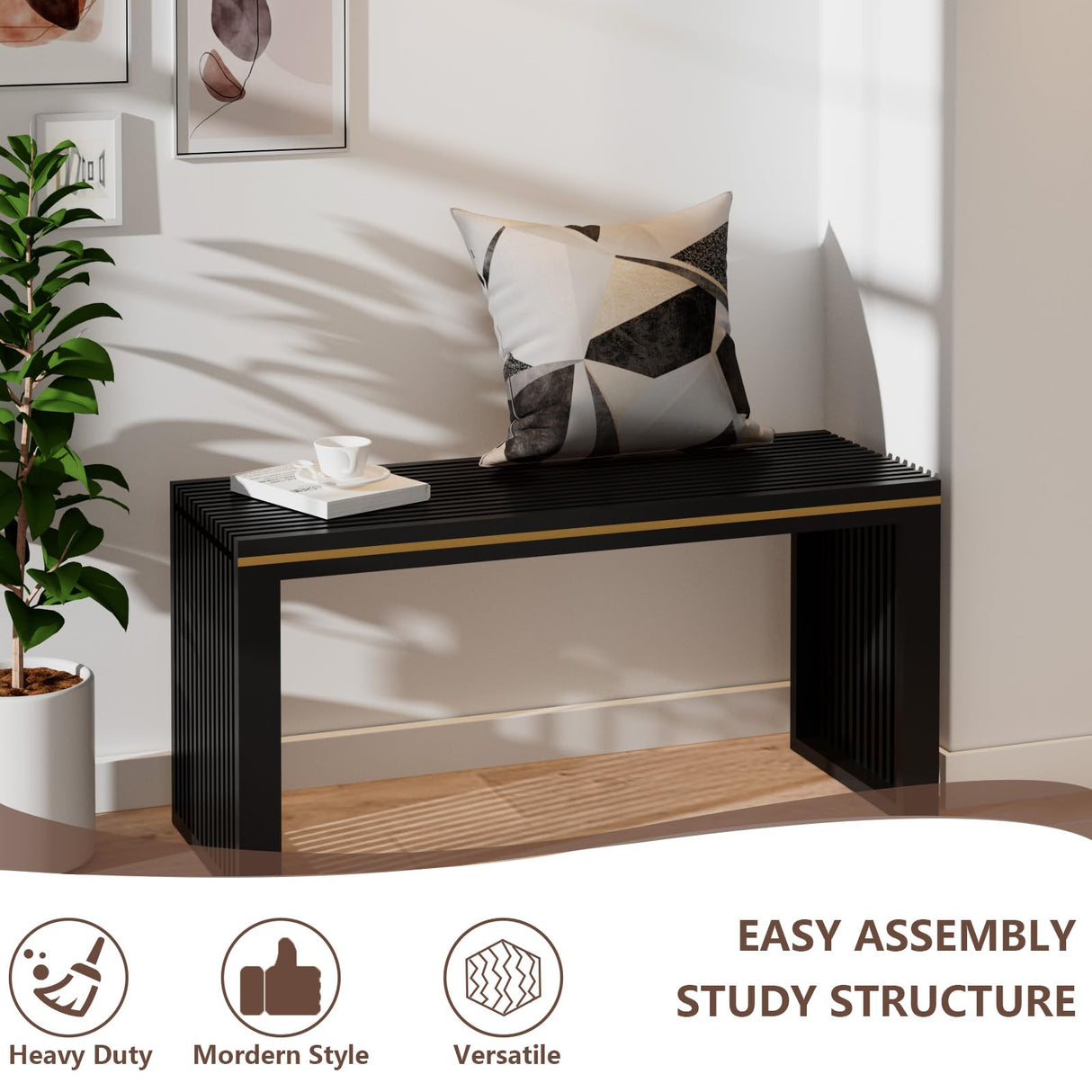 APRTAT Bamboo Dining Bench Indoor Long Bench Entryway Shoe Rack Bench,Outdoor Modern Wood Benches 35 Inch Bamboo Bench for Living Room Hallway Bedroom Bathroom Black Long APRTAT