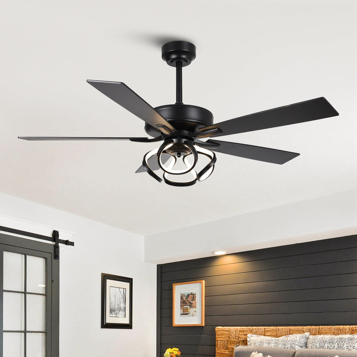ACEROCK 52 Inch Ceiling Fan with Light, Galaxy-Inspired Design, Reversible Blades, 2100 Lumens LED, Premium 304 Stainless Steel Body, Ultra-Quiet DC Motor, High Airflow (Black) ACEROCK