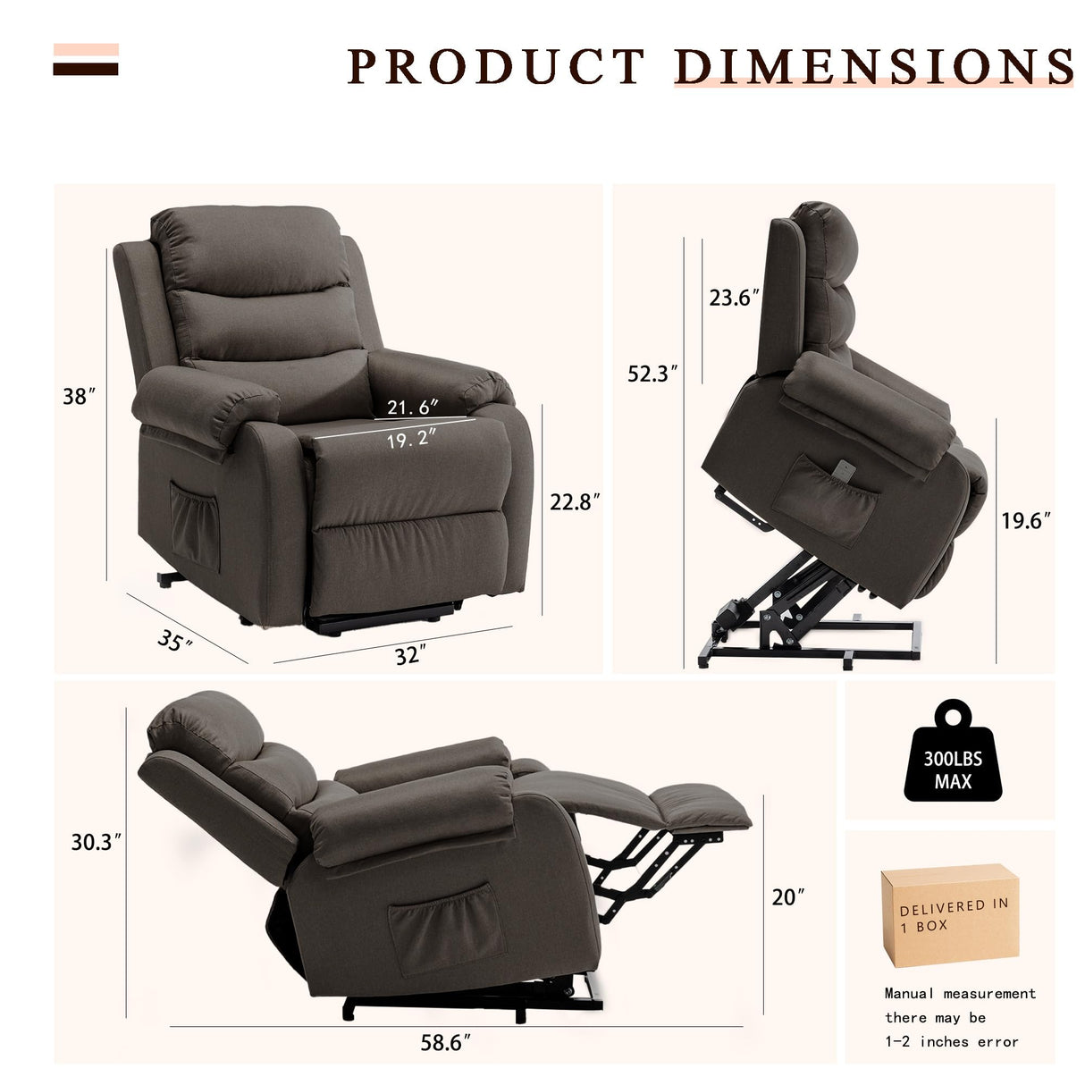 Korser Recliner Chairs for Adults, Power Recliner Chair for Elderly, Small Lift Recliners with Assist, Electric Single Lift Sofa with Memory Function for Living Reading Room, Black Korser