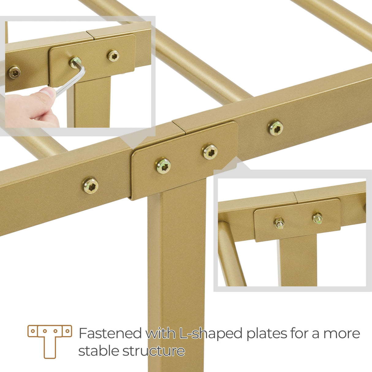 Yaheetech 2Pcs Twin Size Metal Platform Bed Frame with Victorian Style Iron-Art Headboard/Footboard/Under Bed Storage/No Box Spring Needed Antique Gold Yaheetech