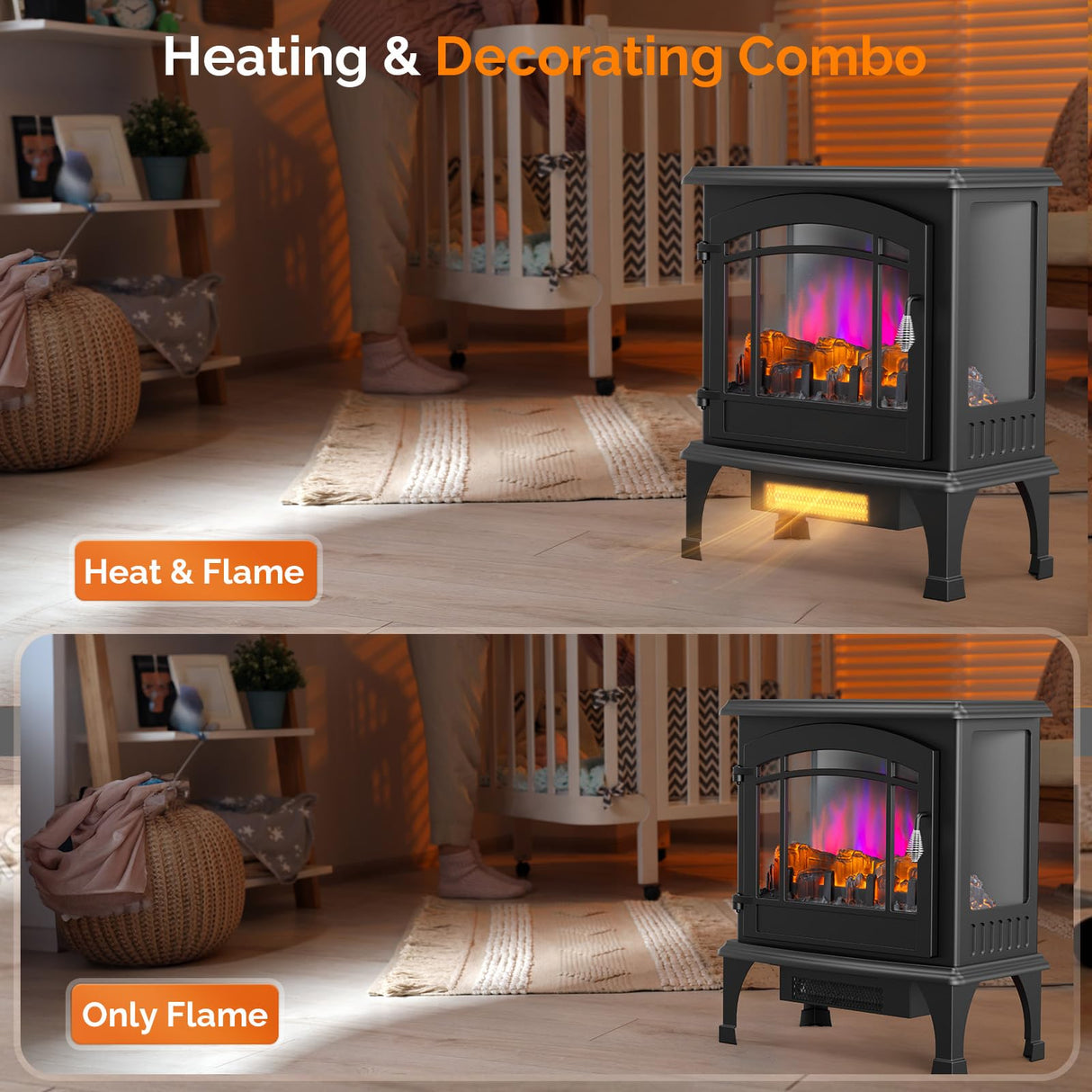 Bonnlo 23" W Electric Fireplace Stove, 1500W Portable Freestanding Fireplace Heater w/Remote, Timer, 3D Flame, Overheat & Tip-Over Protections, Suit for Bedroom, Living Room, CSA Approved Bonnlo