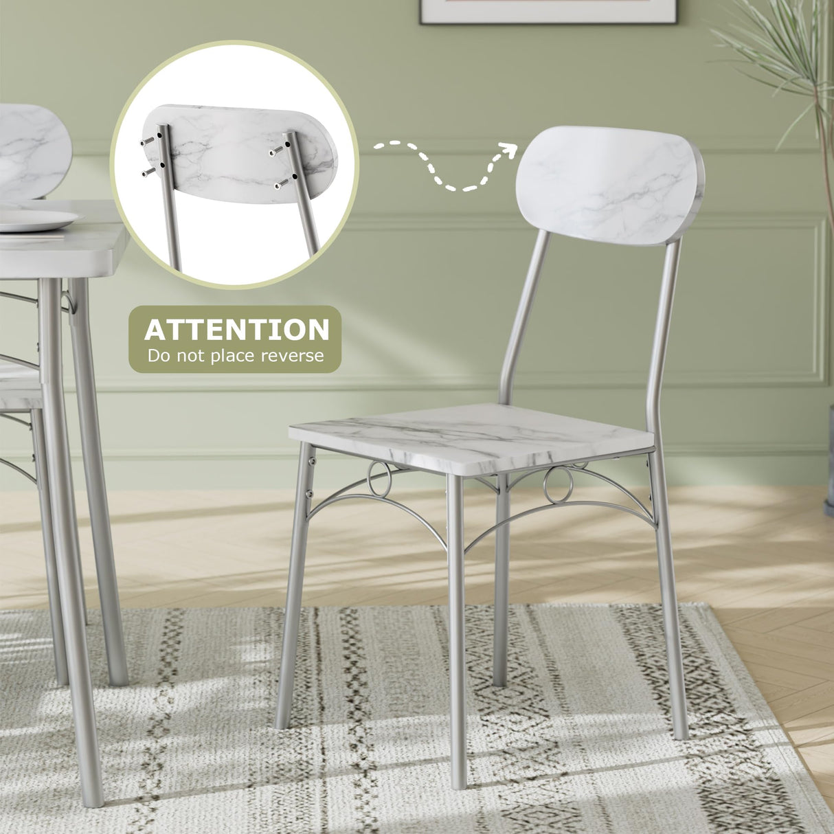 VECELO Dining Table Set for 4, 5-Piece Kitchen Table with 4 Chairs, MDF Board Tabletop with Metal Frame for Small Space, Compact Dinette, Breakfast Nook, White VECELO