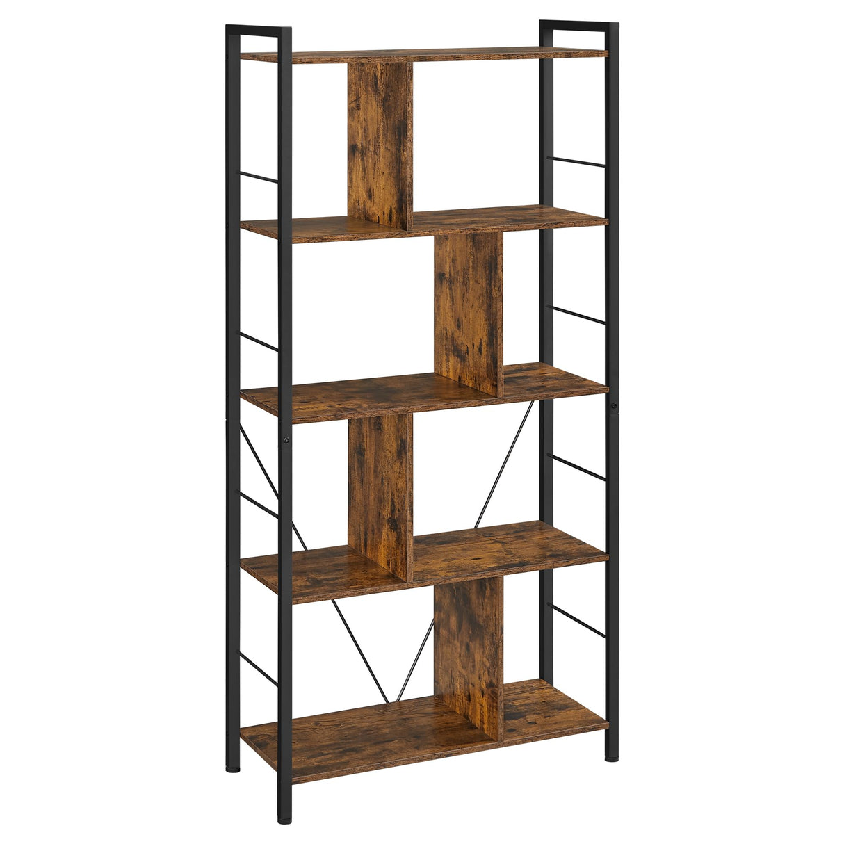 VASAGLE Bookshelf, 5-Tier Bookcase, Storage Shelving Unit, Display Shelf with Open Compartments for Living Room, Home Office, Bedroom, Industrial, Rustic Brown and Black ULBC121B01 VASAGLE