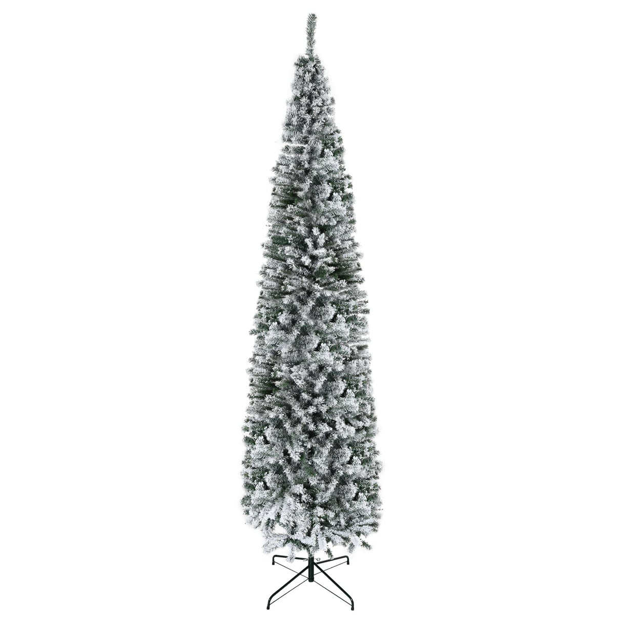 HOMCOM 9' Tall Unlit Snow-Flocked Slim Artificial Christmas Tree with Realistic Branches and 1014 Tips HOMCOM