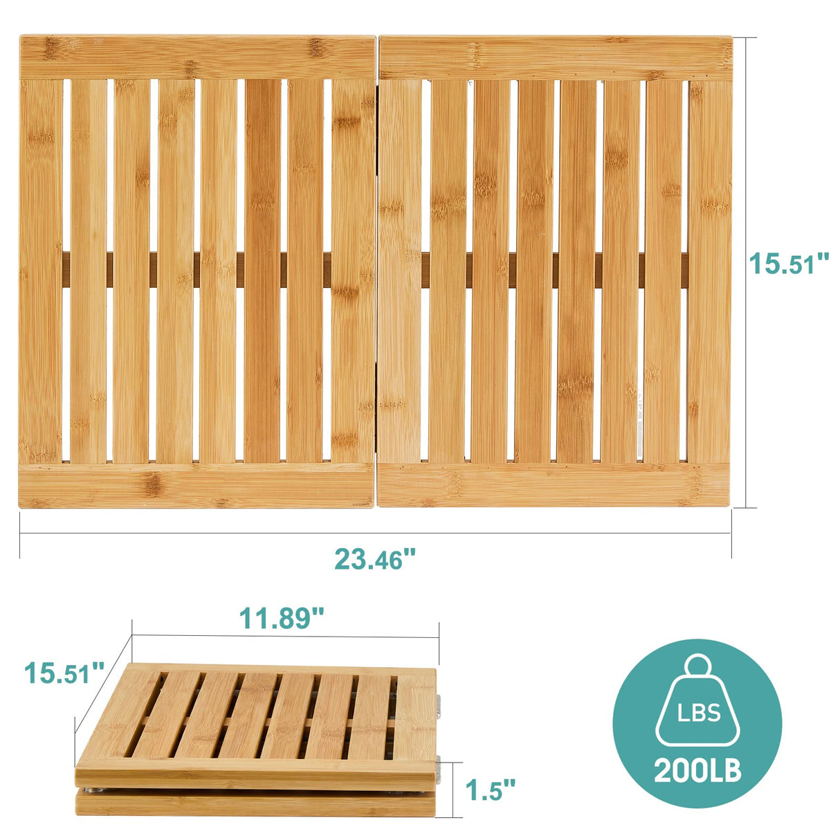 Waterproof Bamboo Bath Mat for Shower, Foldable | Non-Slip | Heavy Duty, Wooden Bath Mat, Floor Mat and Doormat for Indoor Outdoor, 23.4in x 15.6in viewcare