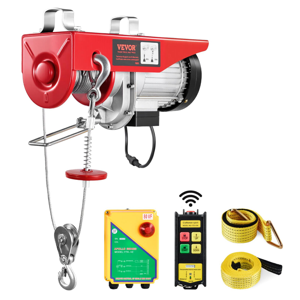 VEVOR Electric Hoist, 1760 lbs 120V Electric Winch with 328 ft Wireless Remote Control, 40 ft Single Cable Lifting Height, Single/Double Slings, Emergency Stop, Lift Hoist for Garage Warehouse Factory VEVOR