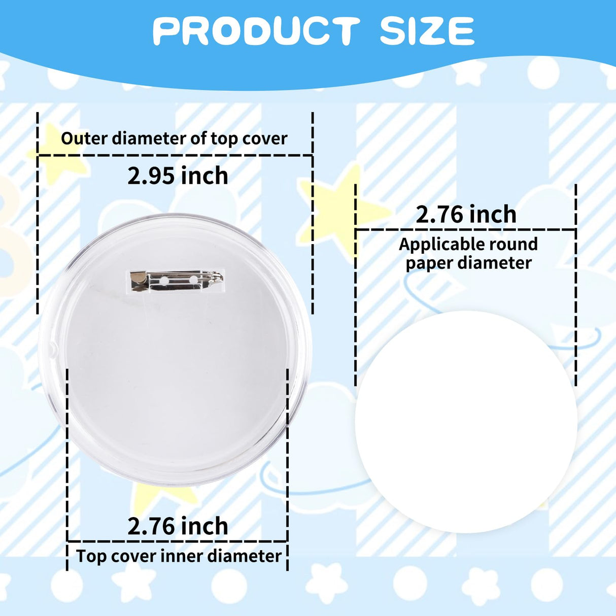 MK.Bear 25 Pack Acrylic Button Pins Badge, 70mm/2.76 Inch Clear Pins Buttons Kit with Blank Round Paper, DIY Badges Acrylic Pin Buttons for Christmas Craft Supplies MK.Bear