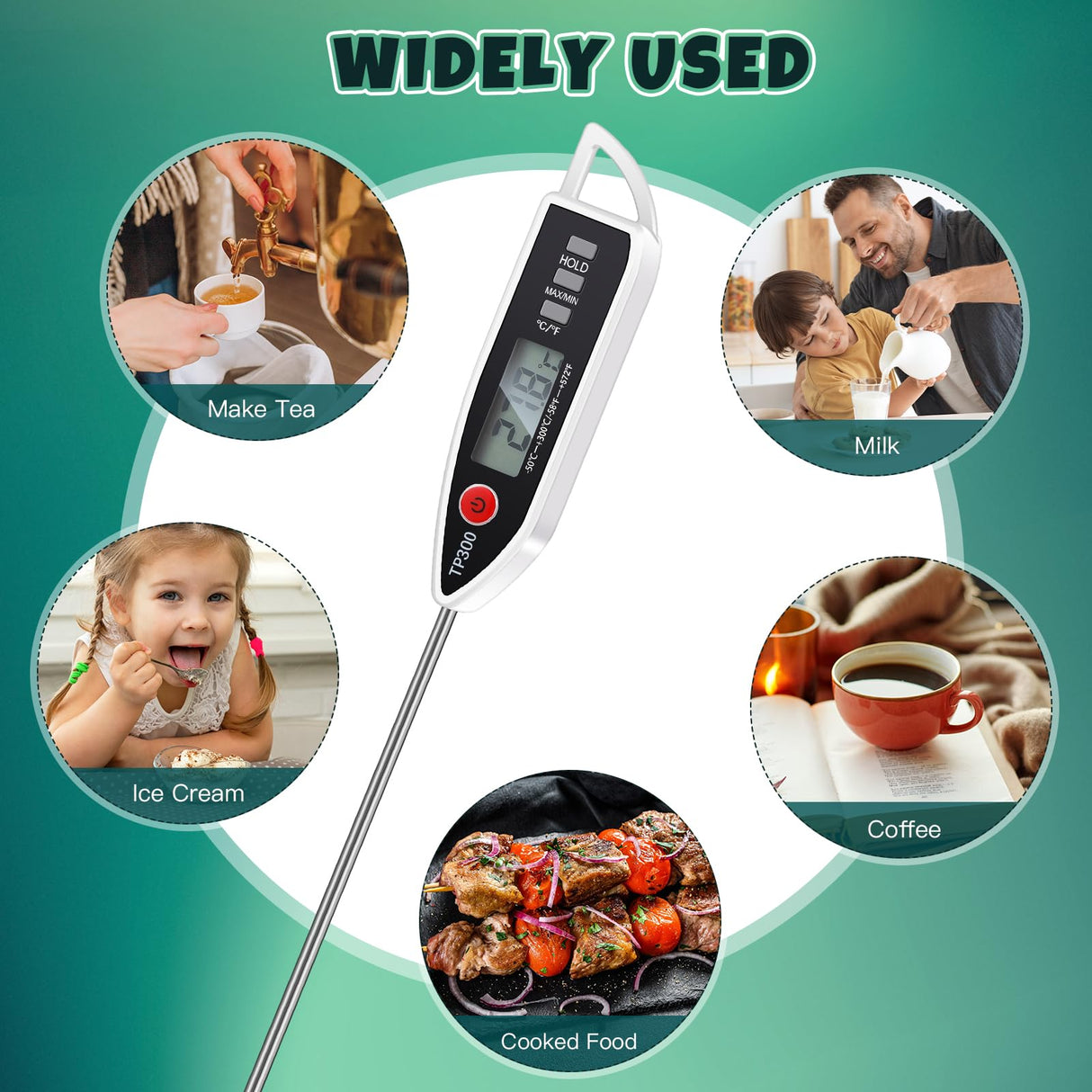 Copkim 6 Set Waterproof Food Thermometer for Water, Liquid, Candle and Cooking Digital Meat Thermometer with Long Probe Instant Read for Kitchen BBQ Grill Candy (Black,White,Red) Copkim