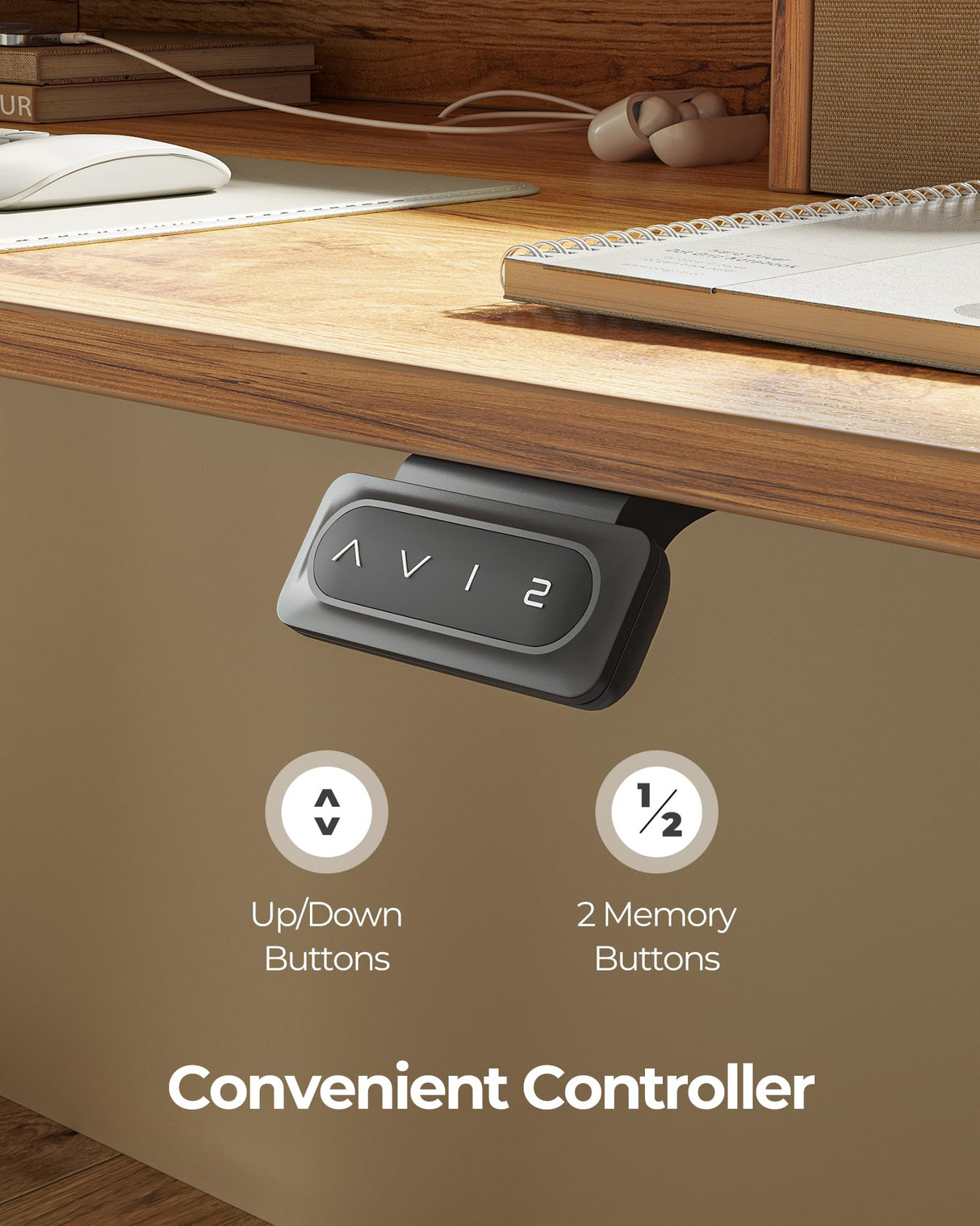 FEZIBO 55 x 24 Inch Height Adjustable Electric Standing Desk with Double Drawer, Stand Up Desk with Storage Shelf, Light Rustic FEZIBO