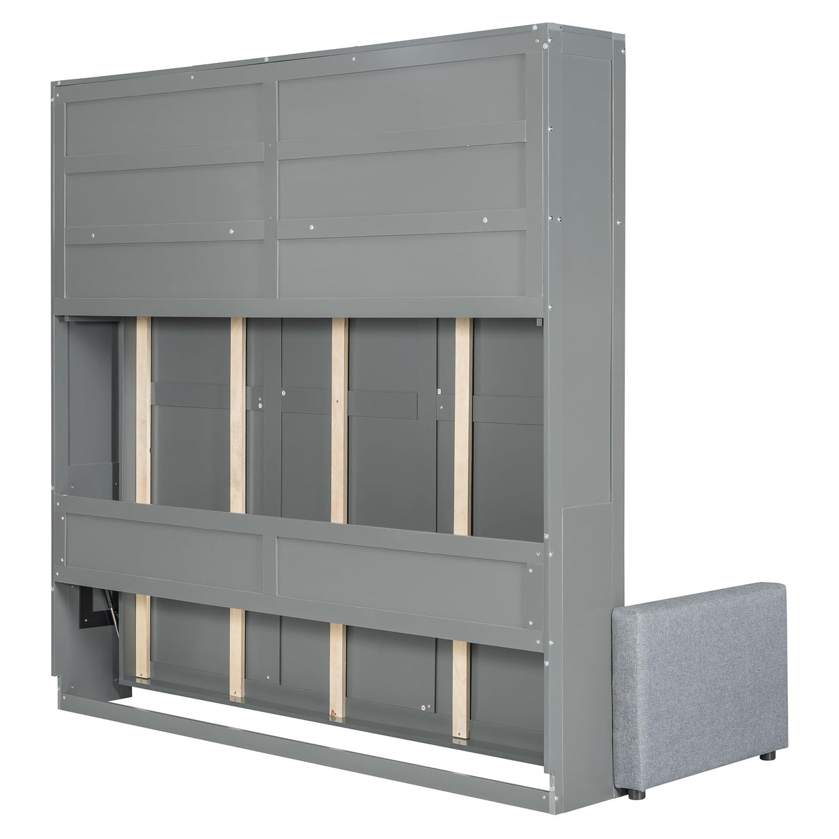 Harper & Bright Designs Queen Size Murphy Bed Cabinet Wall Bed Chest with Sofa, Storage Bookshelves, Wooden Murphy Bed Frame for Home Office Guest Room Bedroom, Gray Harper & Bright Designs