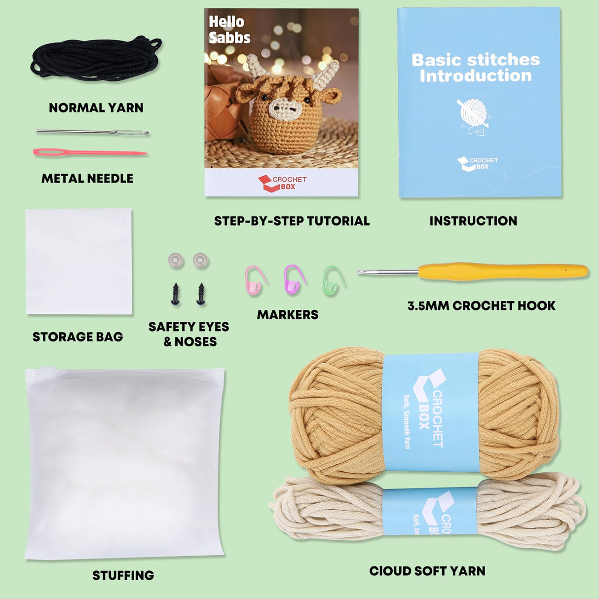 Crochet Kit for Beginners: Highland Cow Crochet Kit, Learn to Crochet, Include Easy Knitting Soft Yarn, Step-by-Step Video Tutorial, Hook, Holiday Birthday Gift for Adults and Kids(30%+ Yarn) CrochetBox