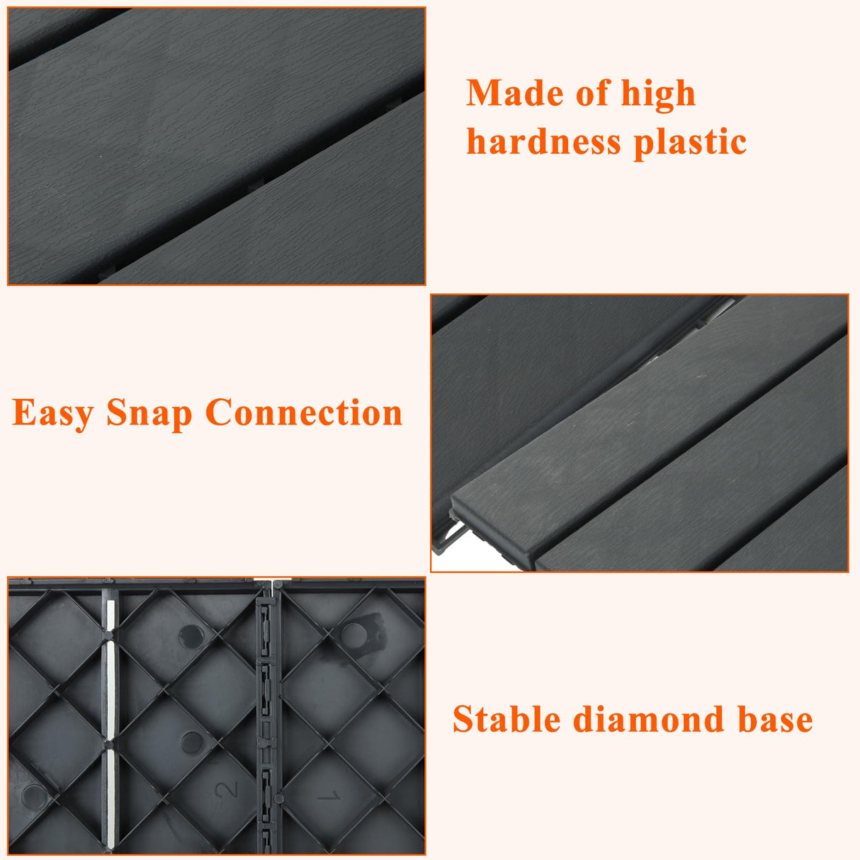SHUESS 9 PCS Interlocking Deck Tiles 12”x 12” Patio Deck Tiles Plastic Waterproof Outdoor Flooring Covering for Walkway Front Porch Poolside Balcony Backyard, Black (All Weather Use) SHUESS