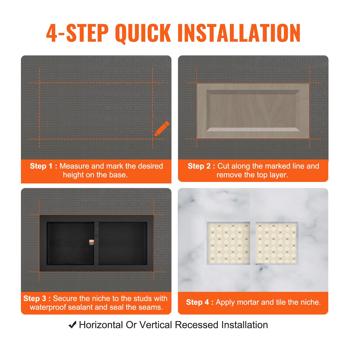 VEVOR Shower Niche Ready for Tile 16" x 24", Double Shelf Organizer, Square Corners Wall-inserted Niche Recessed, Sealed Protection Modern Soap Storage Niche for Shower Bathroom, Black VEVOR