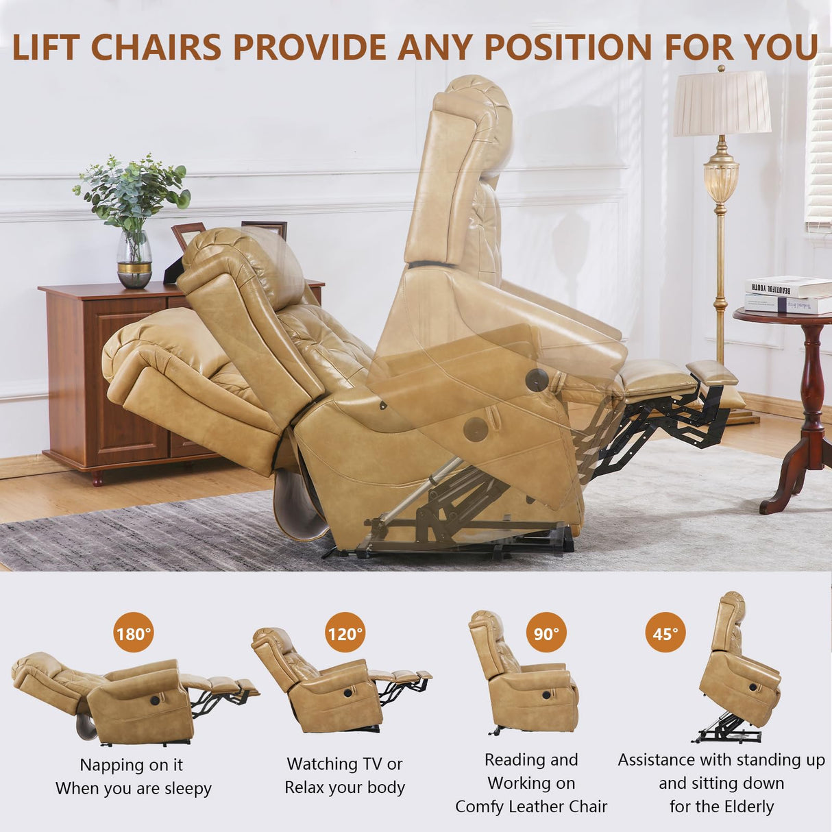 Rhevoy Large Power Lift Recliner Chair for Elderly, Lay Flat Oversized Recliner for Big and Tall with Massage and Heat, Adjustable Headrest, Extended Footrest, Infinite Position, USB Ports, Beige Rhevoy
