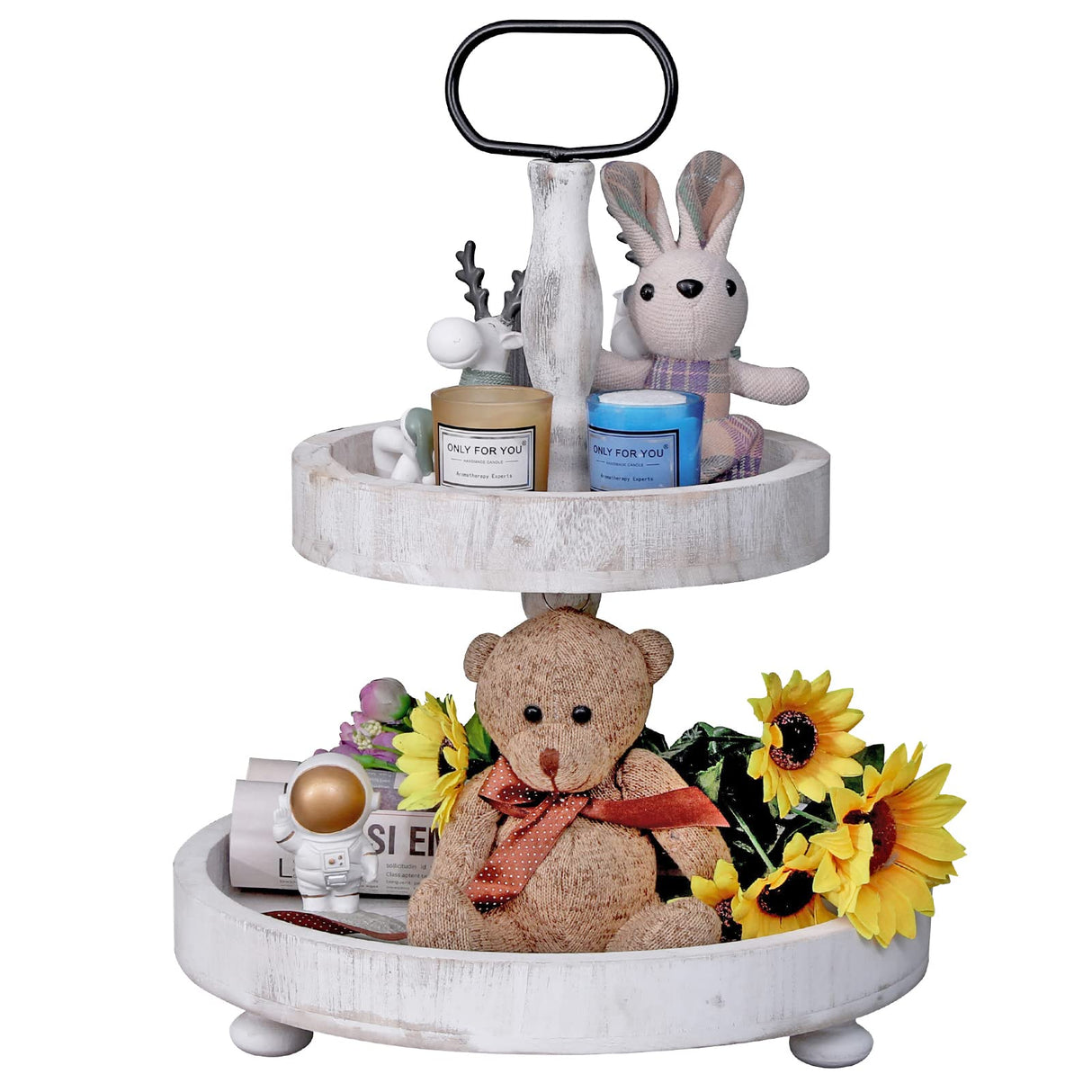 2 Tier Tray Rustic Cake Stand Farmhouse Kitchen Decor Centerpiece,Farmhouse 2 Tier Serving Tray with Handle for Coffee Bar SWT8CAI