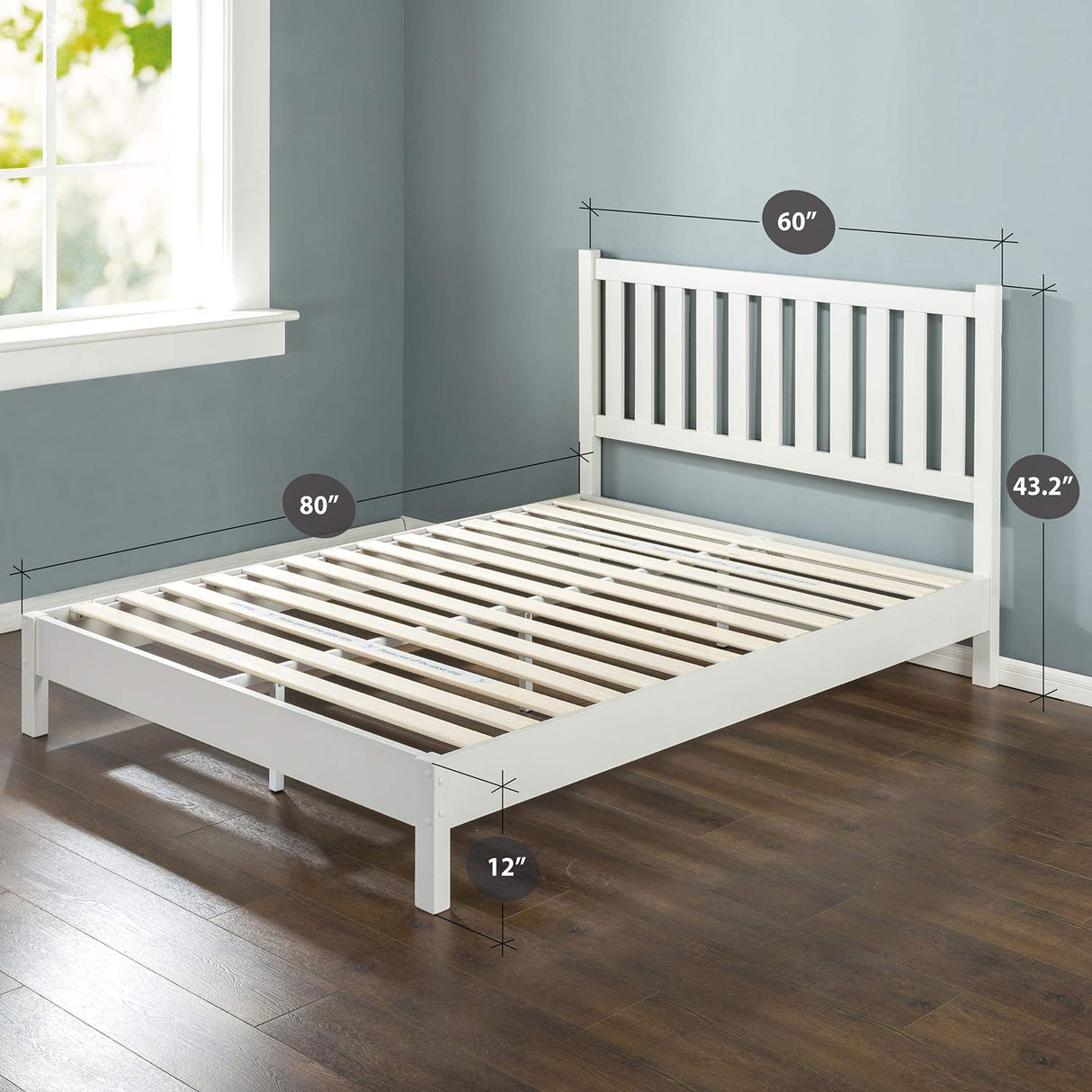 ZINUS Wen White Deluxe Wood Platform Bed Frame with Headboard – Solid Support & Easy Assembly, Queen Size Zinus