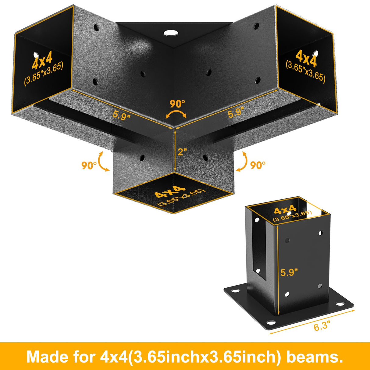 TROPTOLKY 4x4 Pergola Brackets Kit, 3-Way Powder-Coated Woodworks Corner Brackets, 1 Bracket Shoulders & 1 Wood Post Base, 2PCS Woodwork Pergola Kit Elevated Wood Stand Kit TROPTOLKY