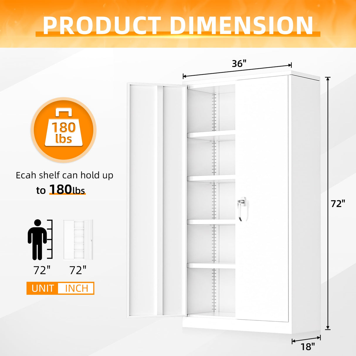 INTERGREAT Metal Storage Cabinets 72” White Garage Steel Storage Cabinet with Doors and Shelves, Metal Tool Cabinet, Steel File Cabinet for Home Office, Basement, Warehouse, Classroom(Anti Tipping) INTERGREAT