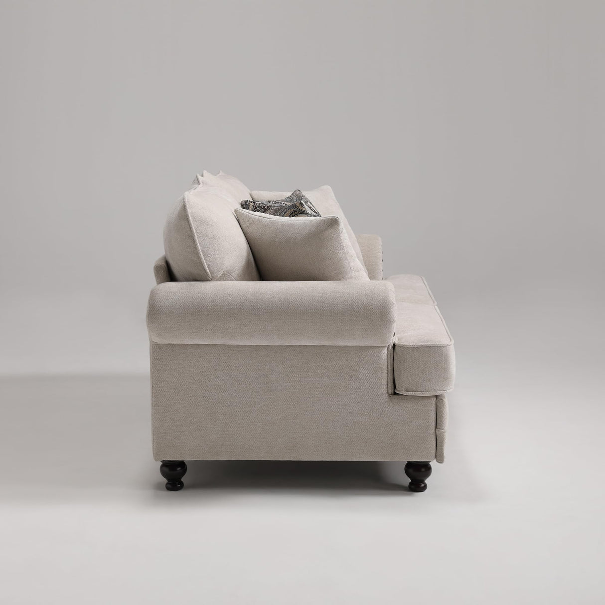 Modern Farmhouse Loveseat Sofa, Chenille Upholstery with Nailhead Trim, Small Couch for Living Room, Bedroom, Office, or Apartment, Includes 4 Accent Pillows Farati