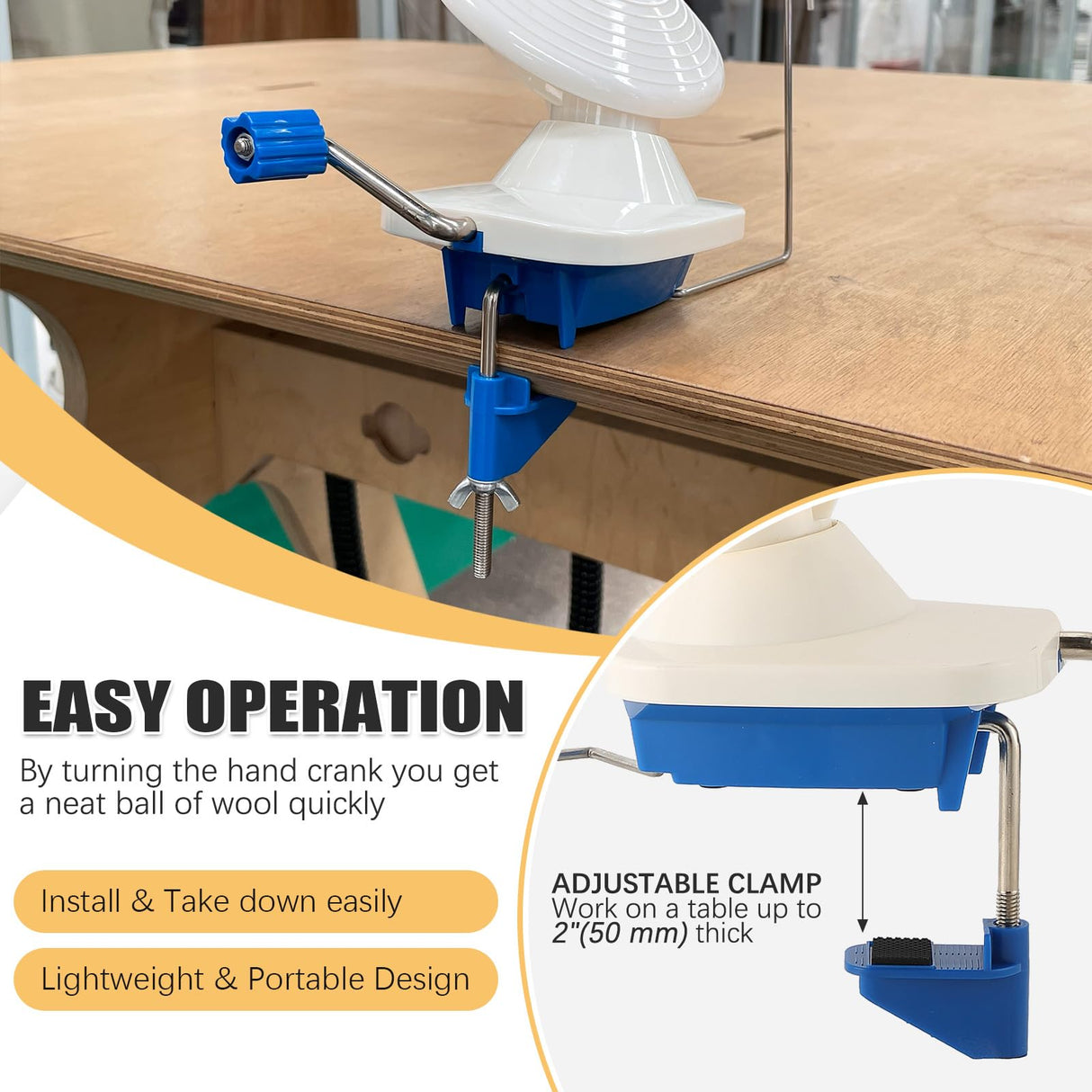 FLKQC Yarn Ball Winder, Hand-Operated Yarn Ball Winder Swift Yarn Winder, Yarn Cake Winder, Needlecraft Yarn Ball Winder Hand-Operated (Blue) FLKQC