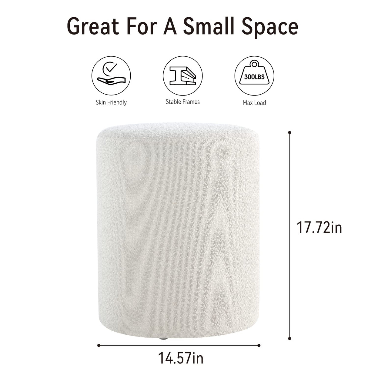 Get Set Style Modern Round Ottoman with Soft Padded Seat, Multifunctional Vanity Chairs for Makeup, Upholstered Footrest Stool Ottoman Foot Stool for Living Room, Bedroom, boucle, White Get Set Style