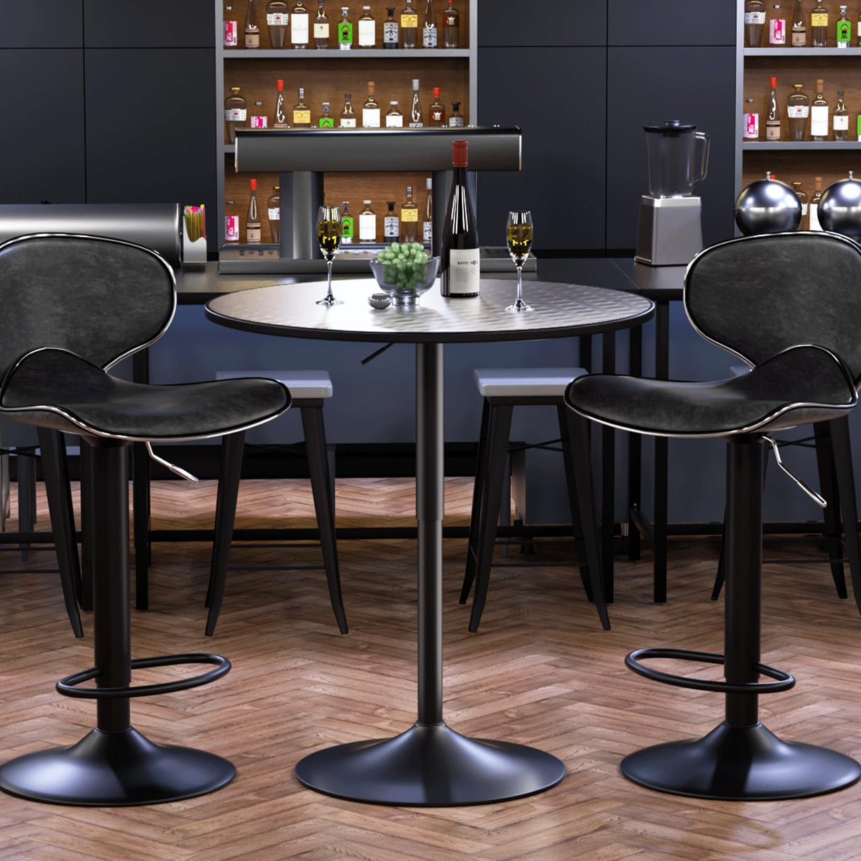 SFIHOME 31.5 Inch Round Pub Table Cocktail Table for Dining Room Kitchen Patio Bar, 27.5"- 36" Height-Adjustable, Bar Height Pub Table High Top Table with Metal Pole and Base, Silver SFIHOME