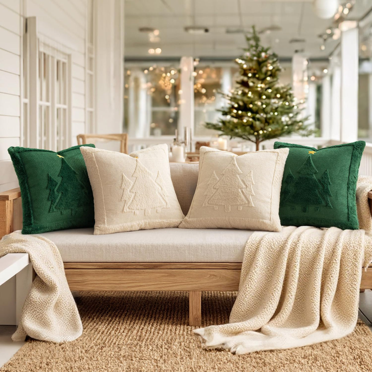 MIULEE Christmas Trees Pillow Covers Set of 2 Decorative Soft Throw Pillows Plush Faux Fur Wool Embroidered Couch Cushion for Holiday Winter Home Decor Chair Sofa Bedroom Living Room,Green 20x20inch MIULEE