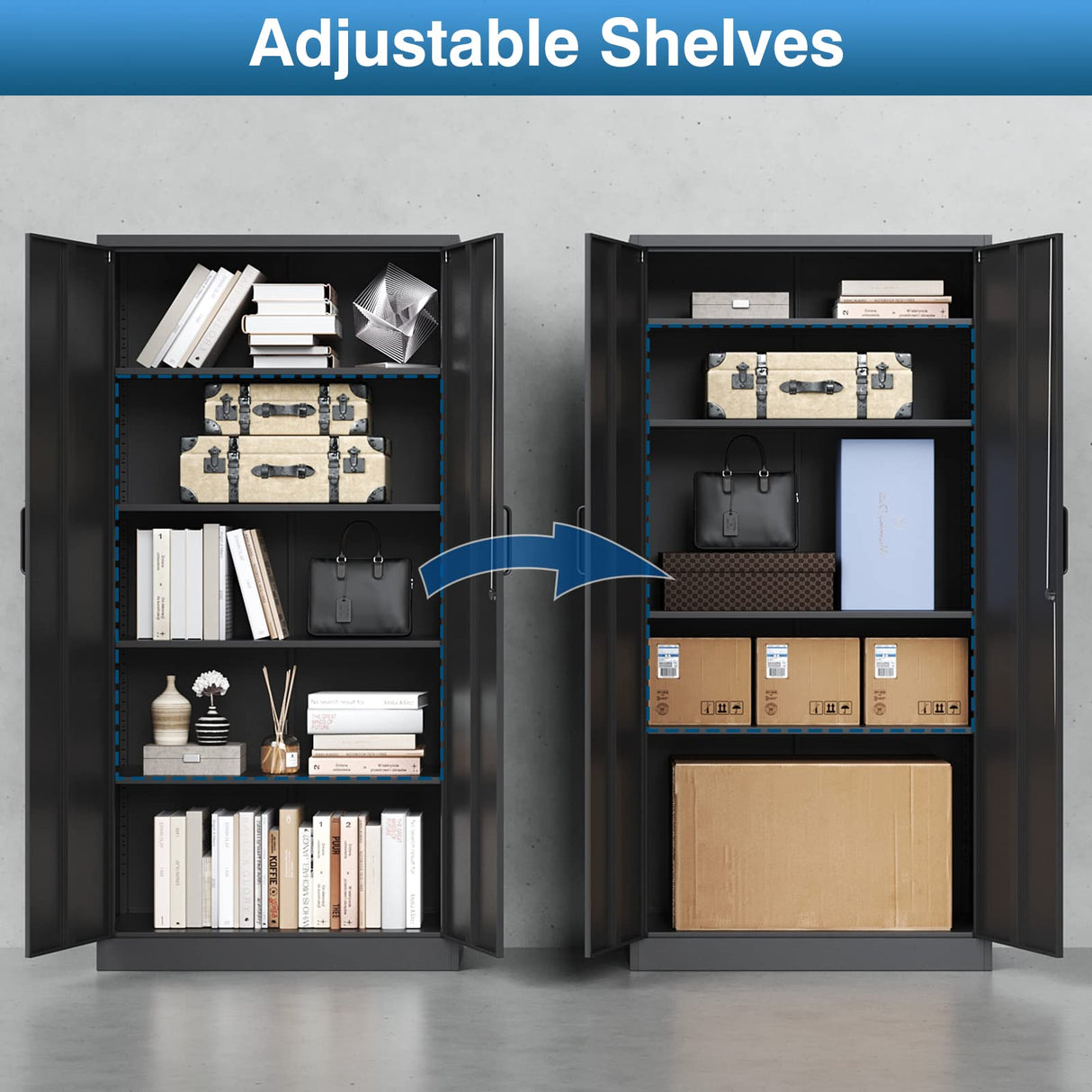 PEUKC Metal Garage Storage Cabinet, 71-inch Tall Storage Cabinet with Adjustable Shelves & Locking Doors, Tool Cabinets for Garage,Office,Home,School,Gym Storage (Black) PEUKC