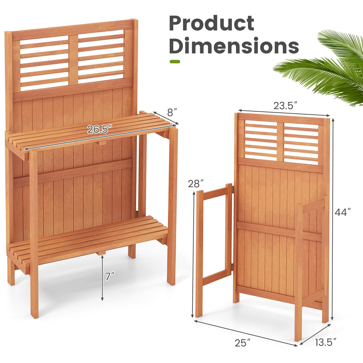 Toolsempire Garden Potting Bench Table, Folding Potting Bench Outdoor Workstation with Trellis & 2-Tier Shelves, Wood Potting Table for Outdoor, Deck, Balcony, Garden, Backyard Toolsempire