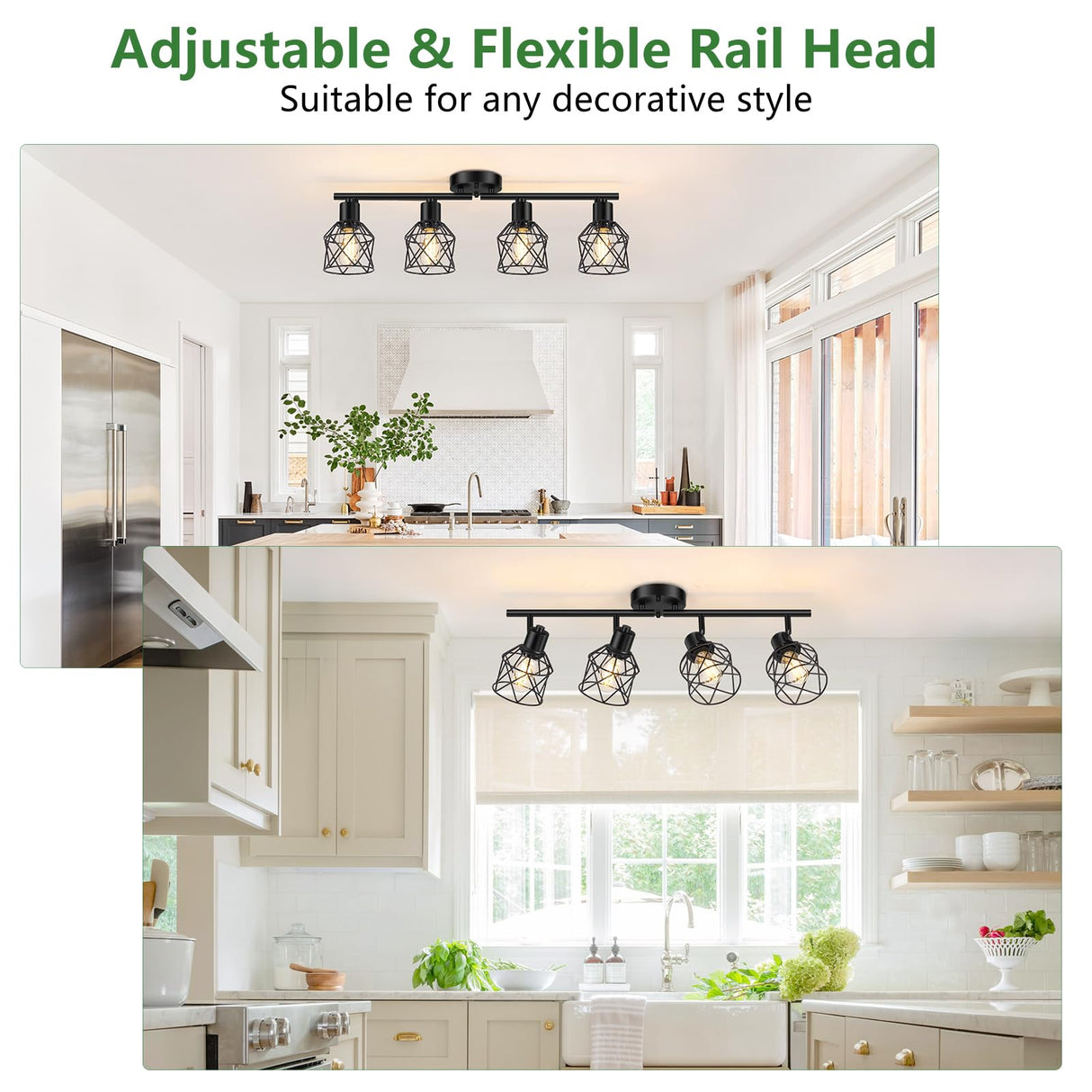 Baocuz 4-Lights Semi Flush Mount Ceiling Light, Adjustable Multi-Directional Light Fixtures, Rotatable Farmhouse Light Fixtures Mount with Metal Cage for Dining Room, Living Room Baocuz