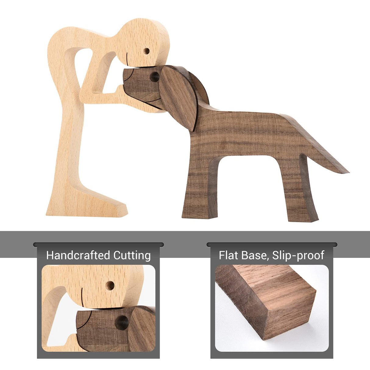 Handmade Wooden Man and Dog Figurine - Home Decor Sculpture, Large 10x6x0.8in, Eco-Friendly Gift ISHINE