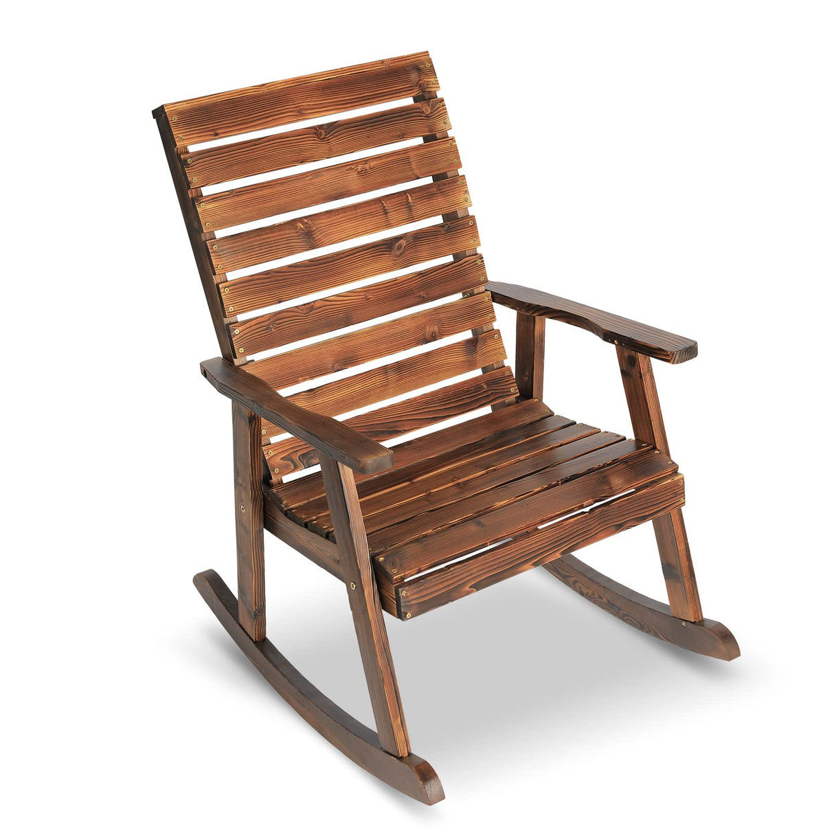 FURNDOOR Outdoor Wood Rocking Chair, Porch Rocking Chair Wooden Rustic High Back Rocker for Indoor, Backyard, Patio, Natural FURNDOOR