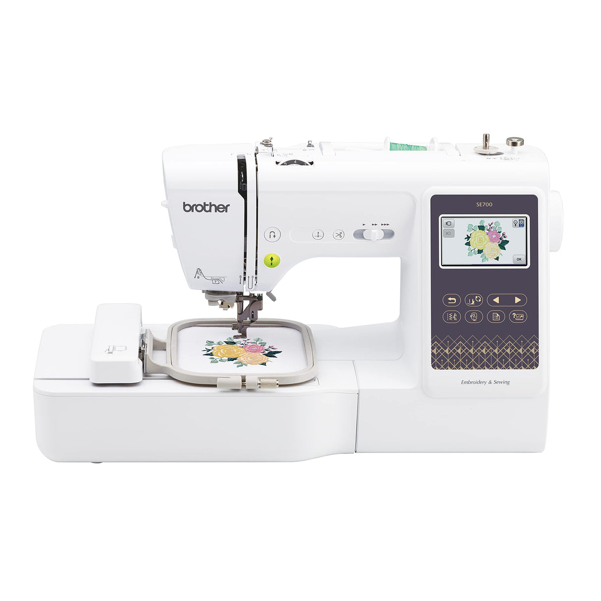 Brother SE700 Sewing and Embroidery Machine, Wireless LAN Connected, 135 Built-in Designs, 103 Built-in Stitches, Computerized, 4" x 4" Hoop Area, 3.7" Touchscreen Display, 8 Included Feet, White Brother